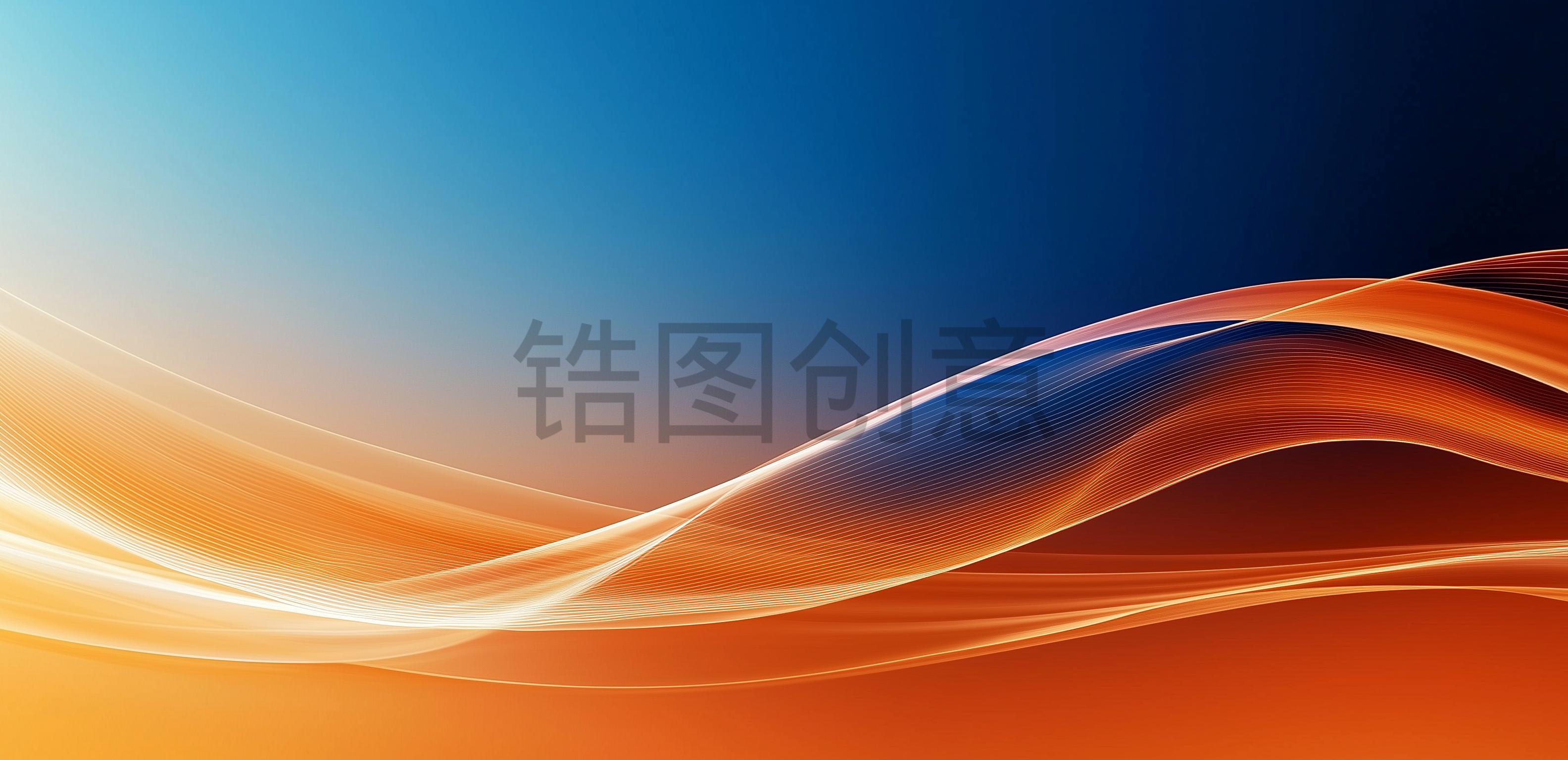 波浪流动曲线抽象肌理质感蓝色橙色渐变背景