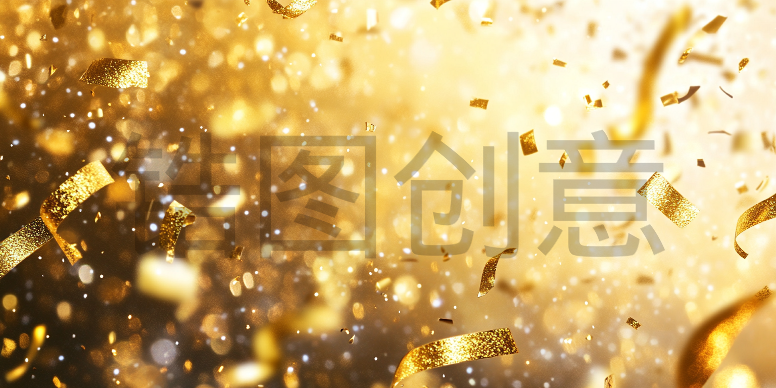金色粒子光斑彩带掉落庆祝装饰背景