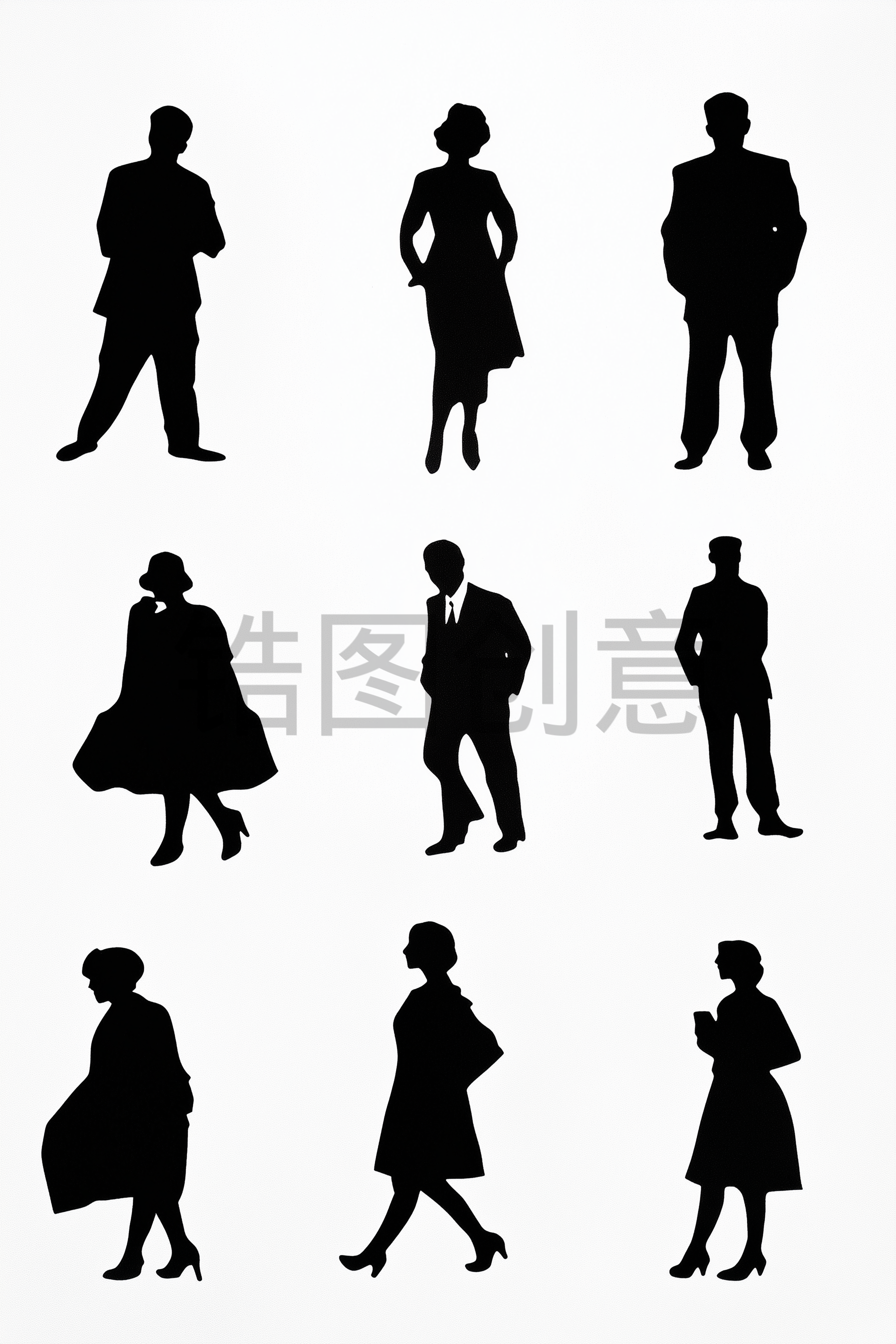 男女人物通用剪影背景素材