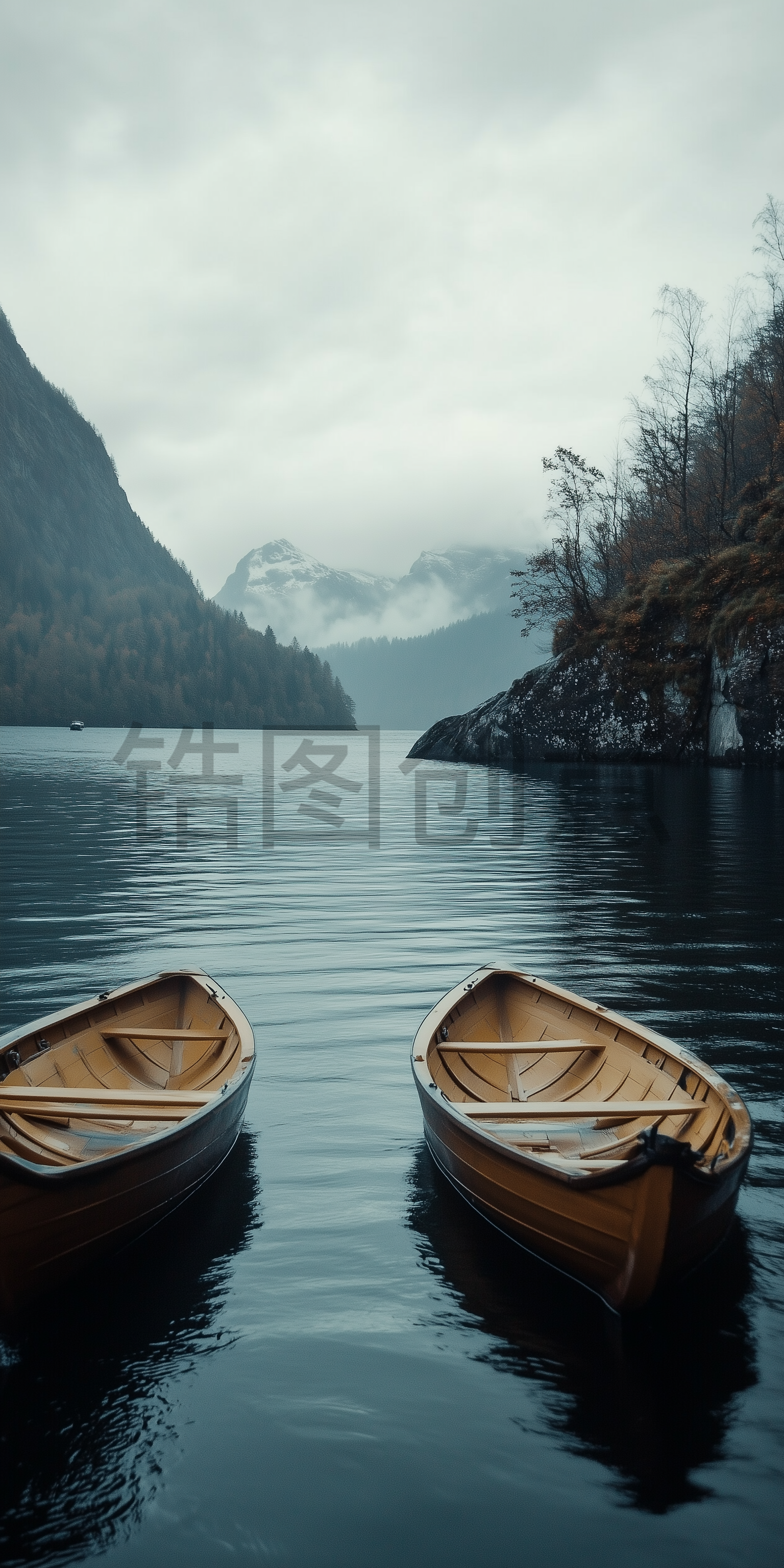 山水风景湖里船只背景场景图片