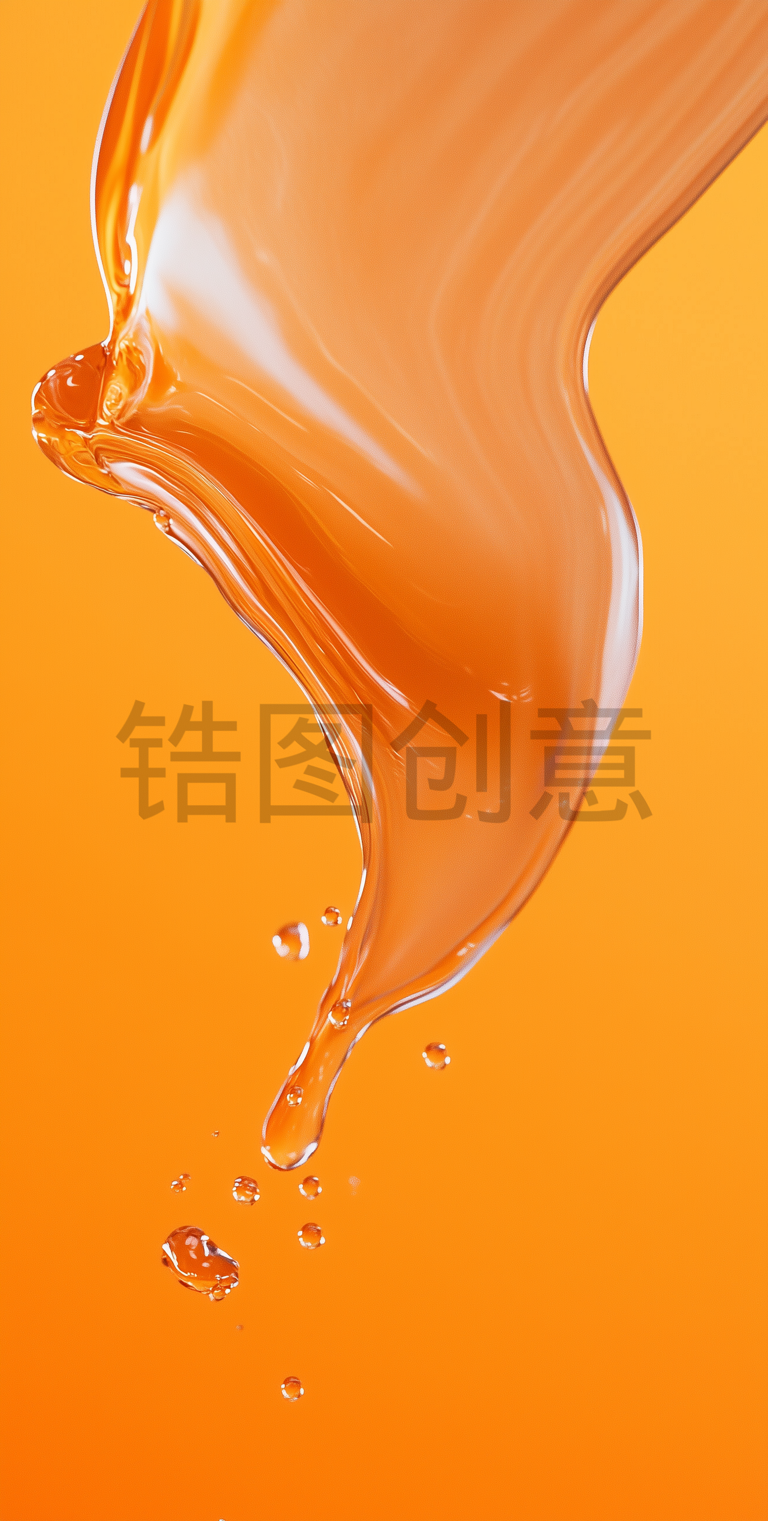 3d立体橙色液体飞溅与水滴抽象风格背景