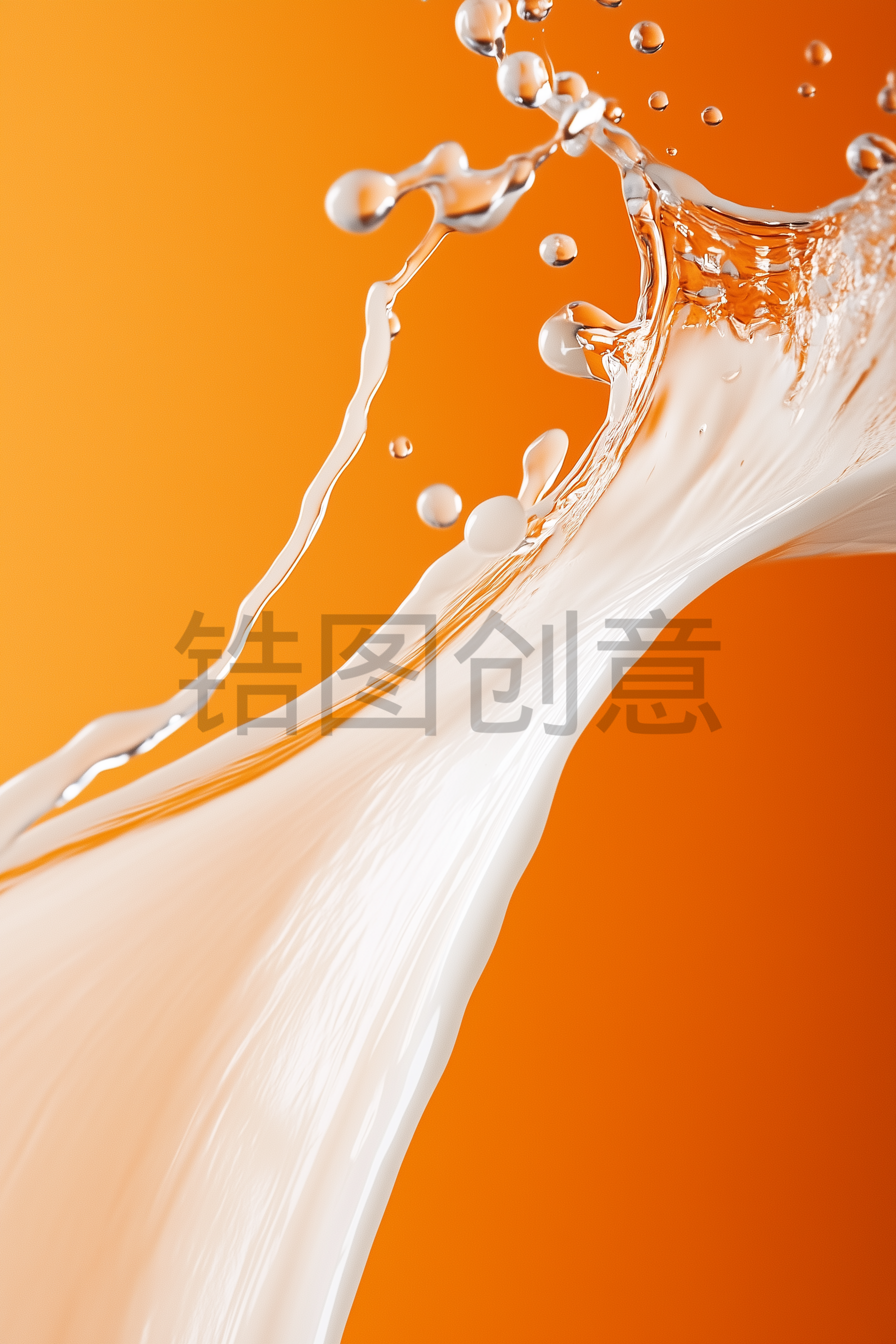 3d立体白色液体飞溅与水滴抽象风格背景