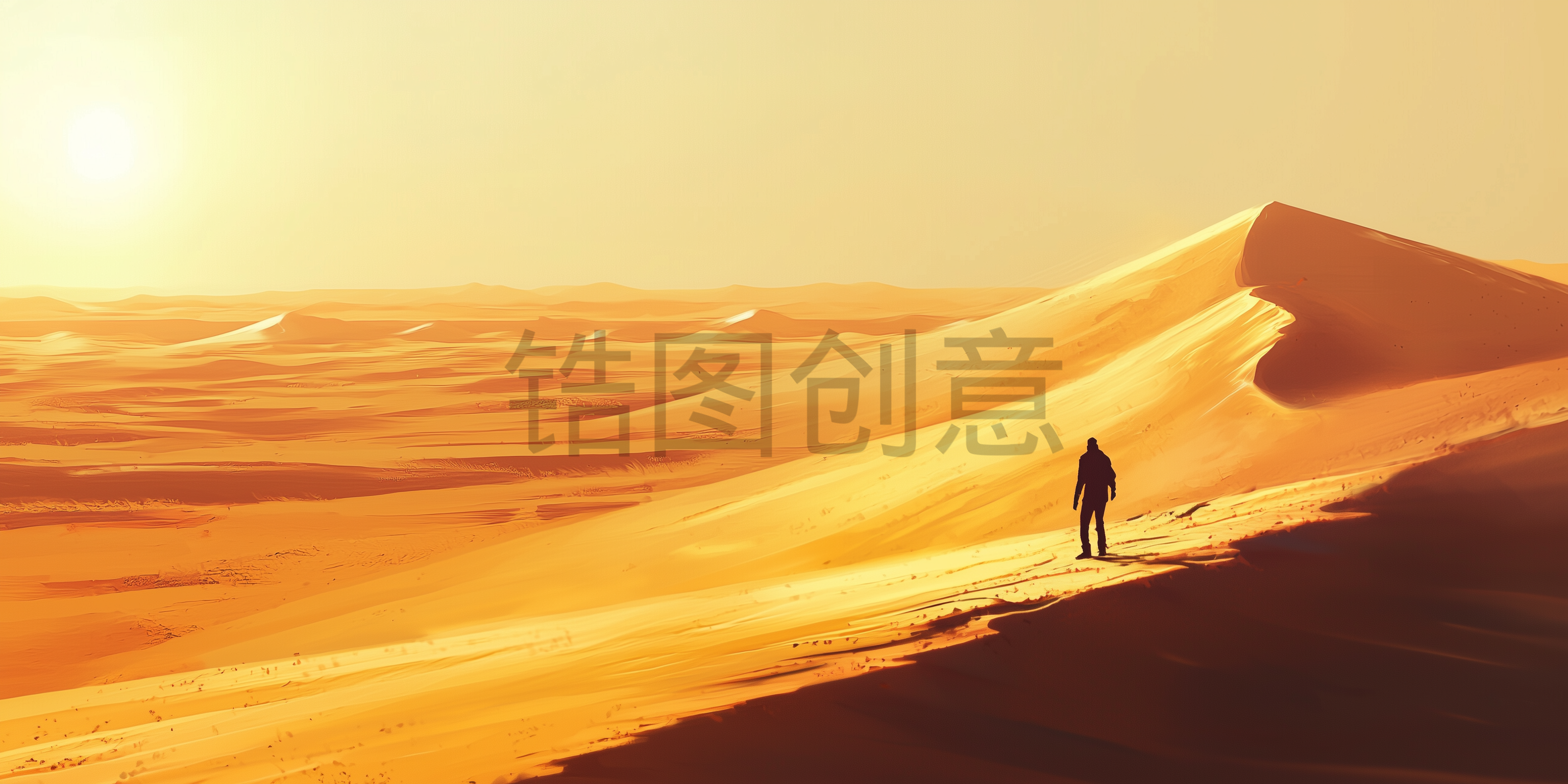 户外沙漠沙丘人物自然风光风景插画素材