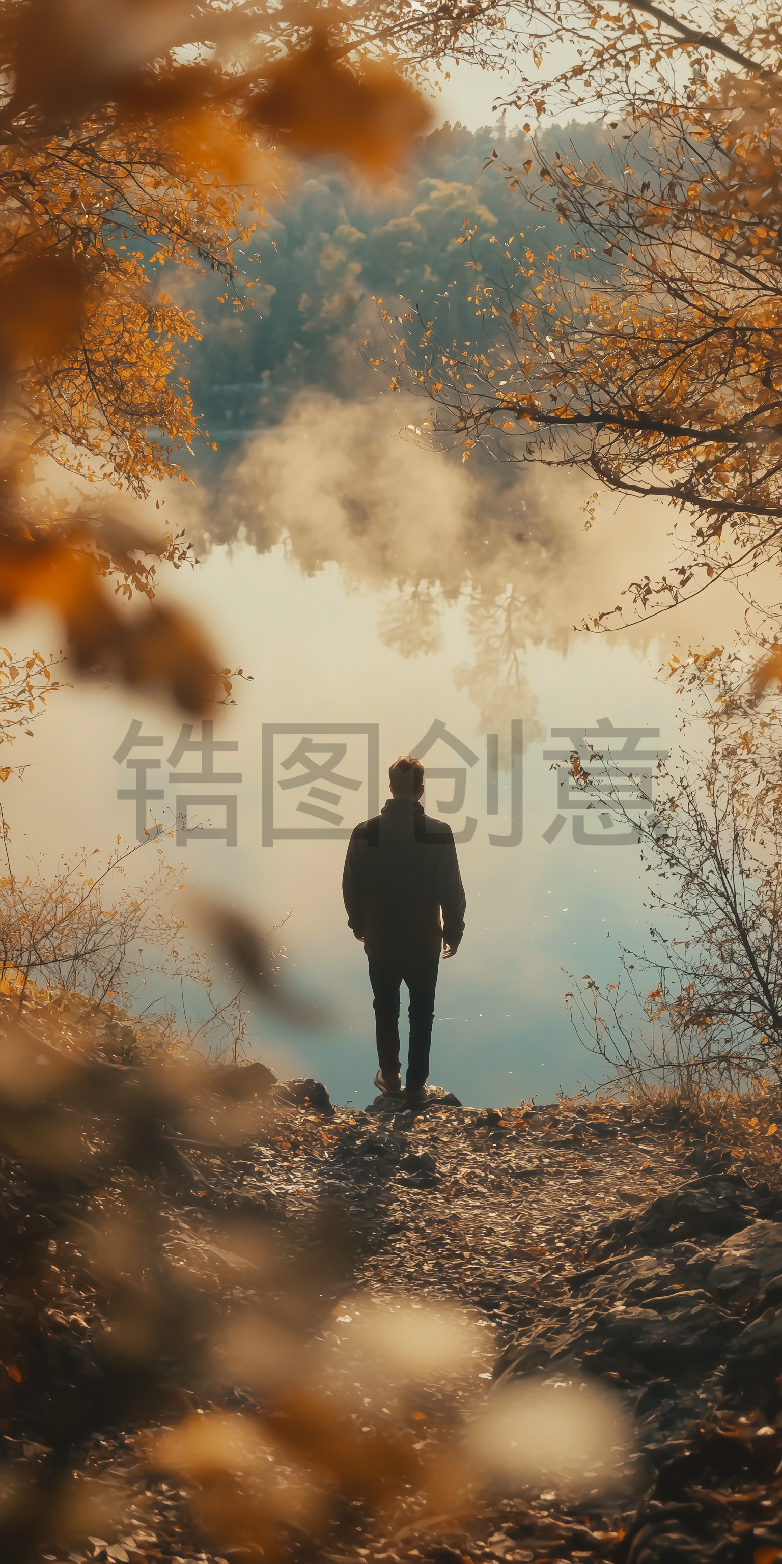 户外活动自然森林湖边人物场景