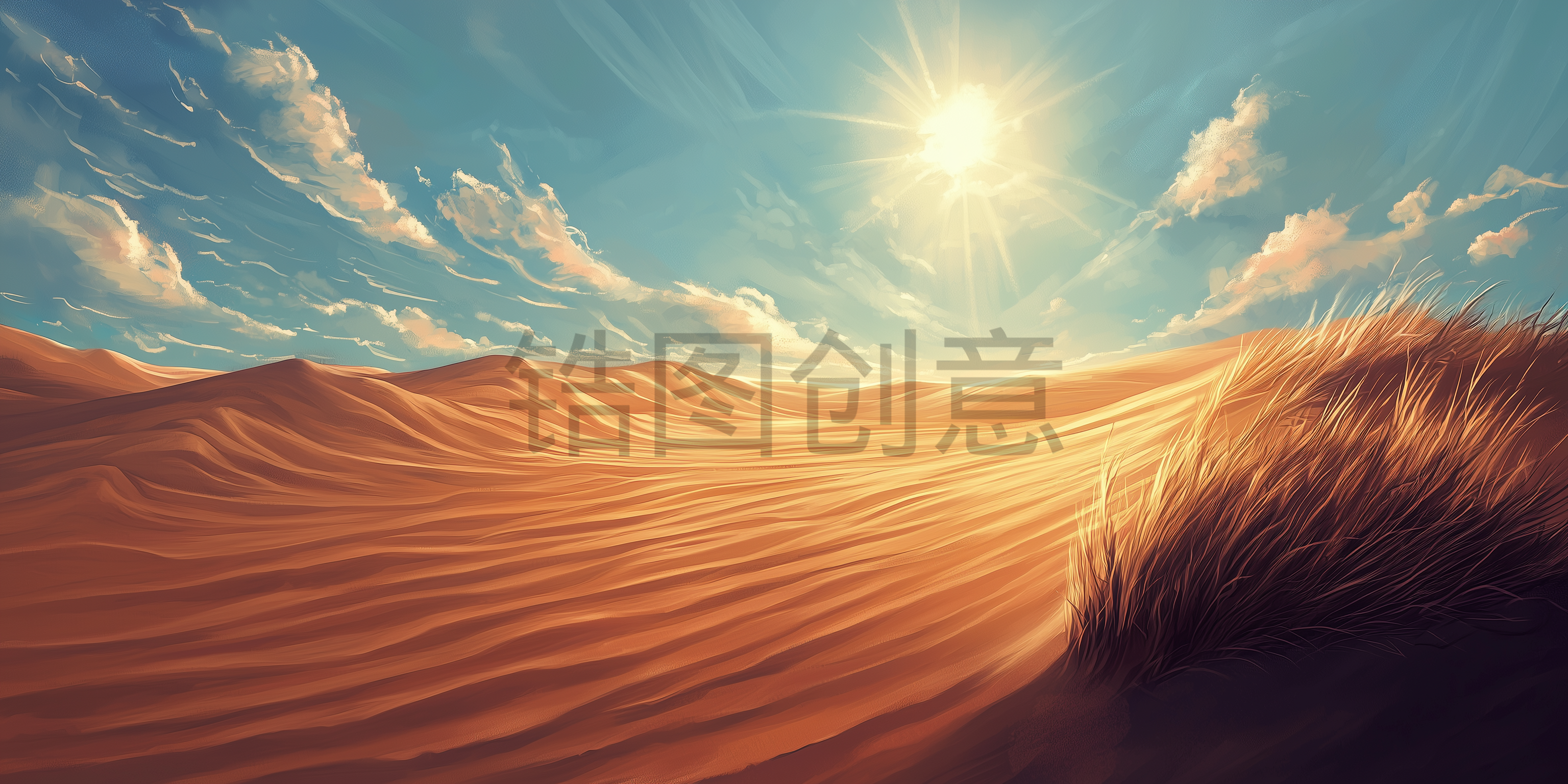 自然风光沙漠沙丘风景插画素材