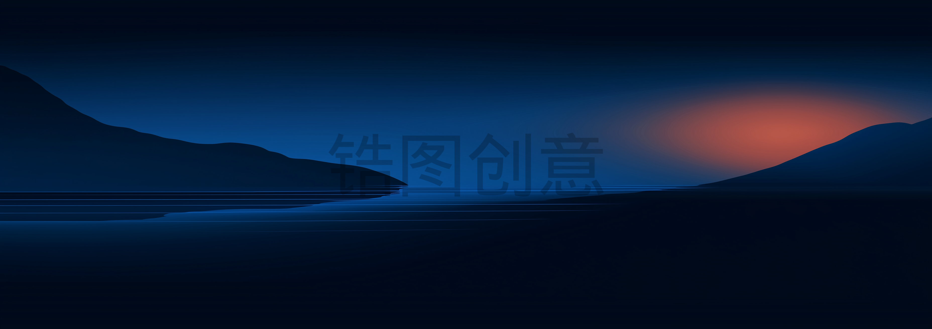 波浪曲线抽象质感深蓝色渐变背景