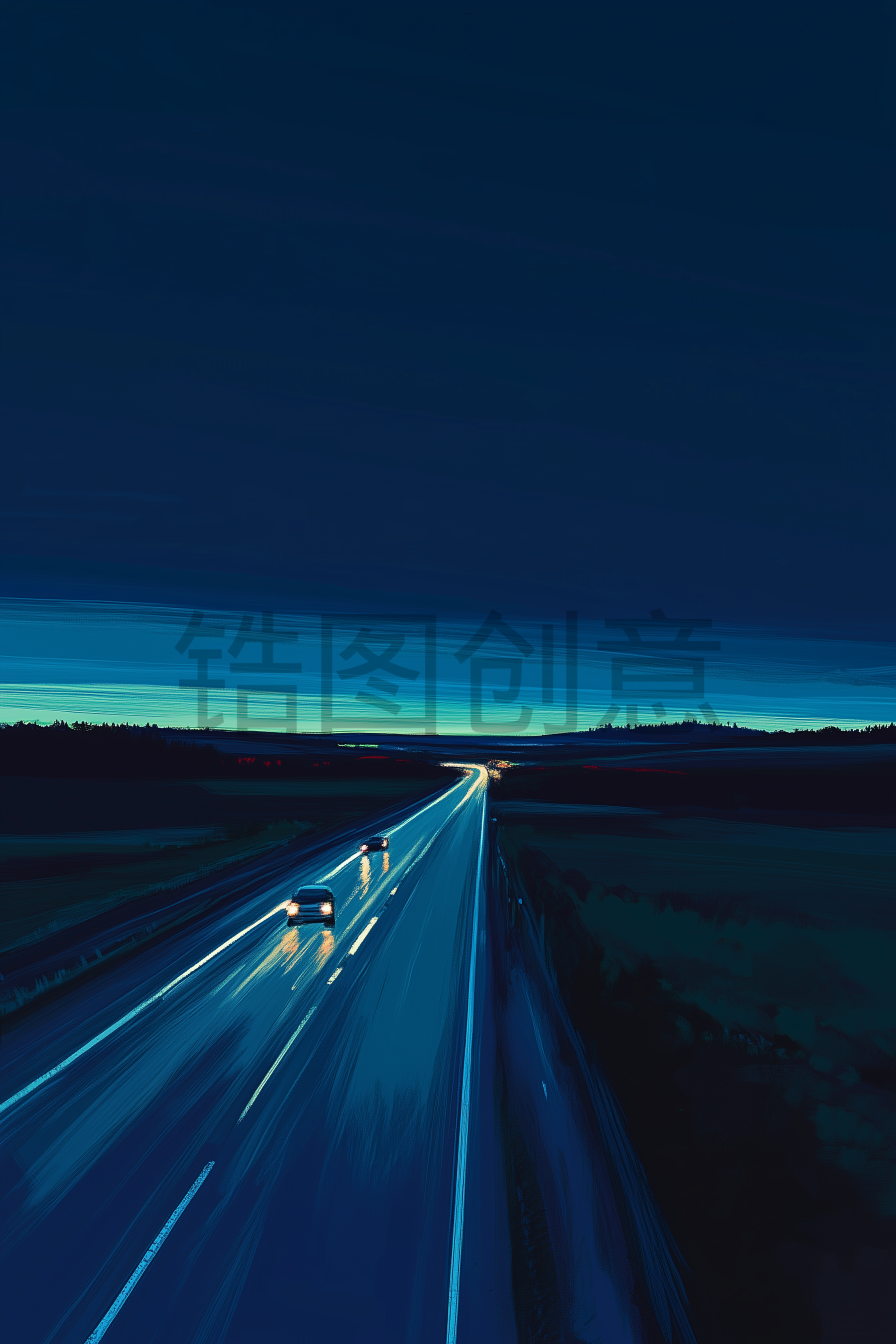 夜景道路公路行驶汽车交通插画背景