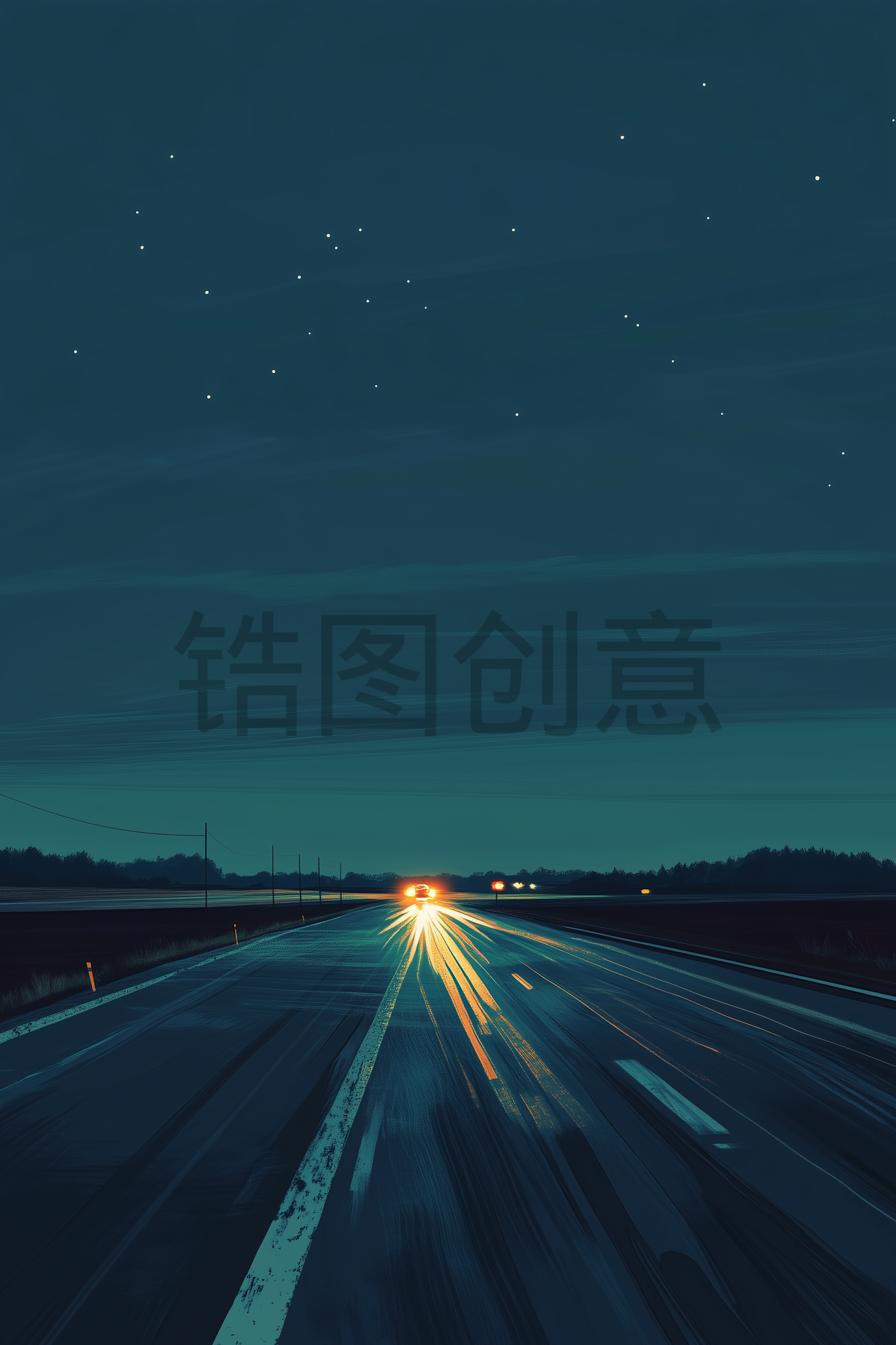 城市夜景道路公路行驶汽车交通互通插画