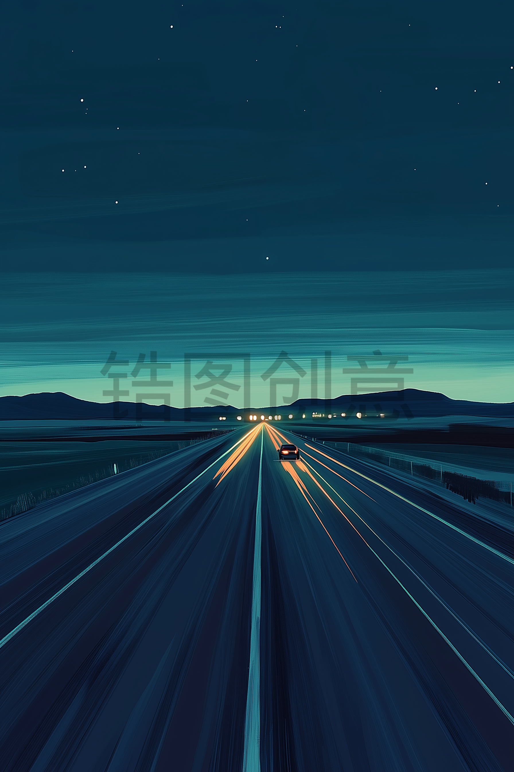 夜景道路公路行驶汽车风景插画背景