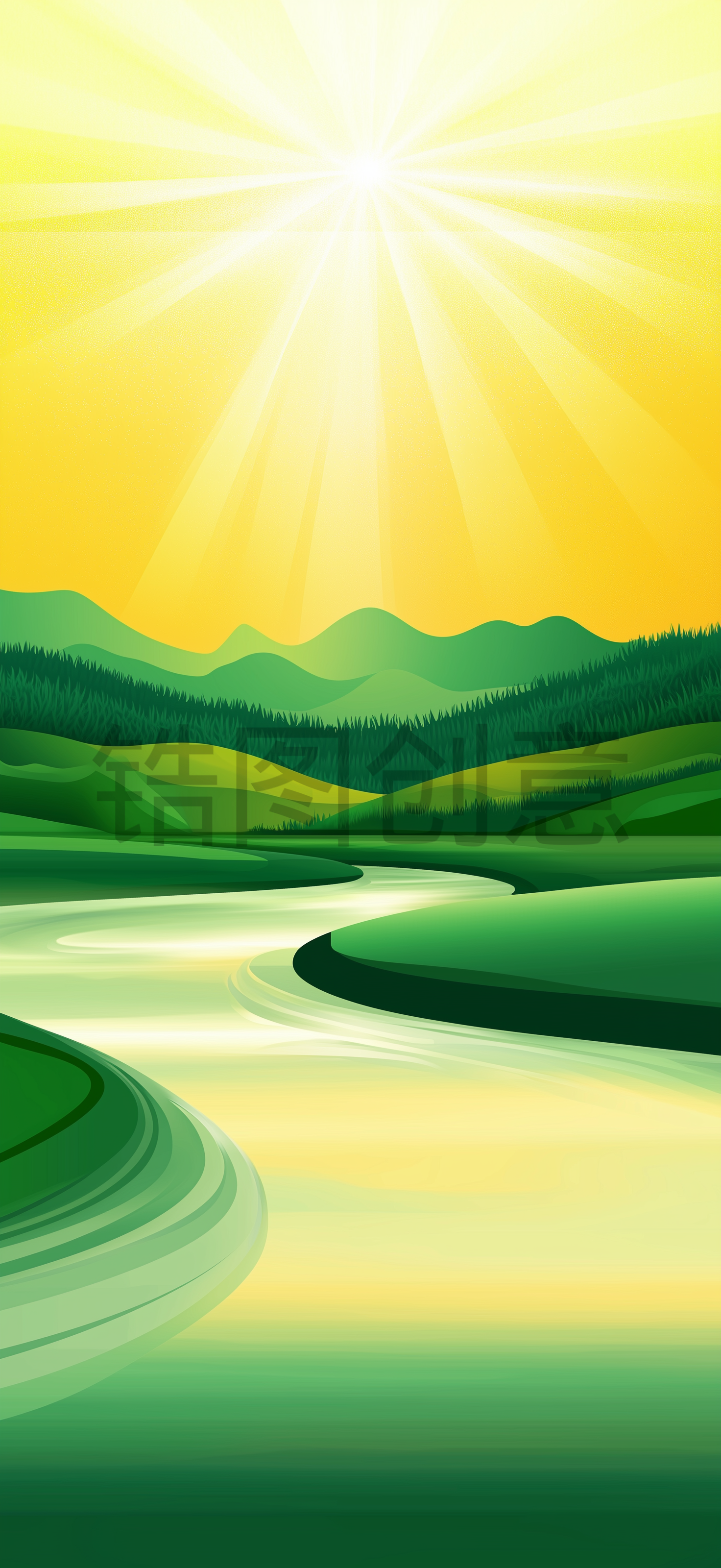 自然风光山川湖水河流风景插画背景