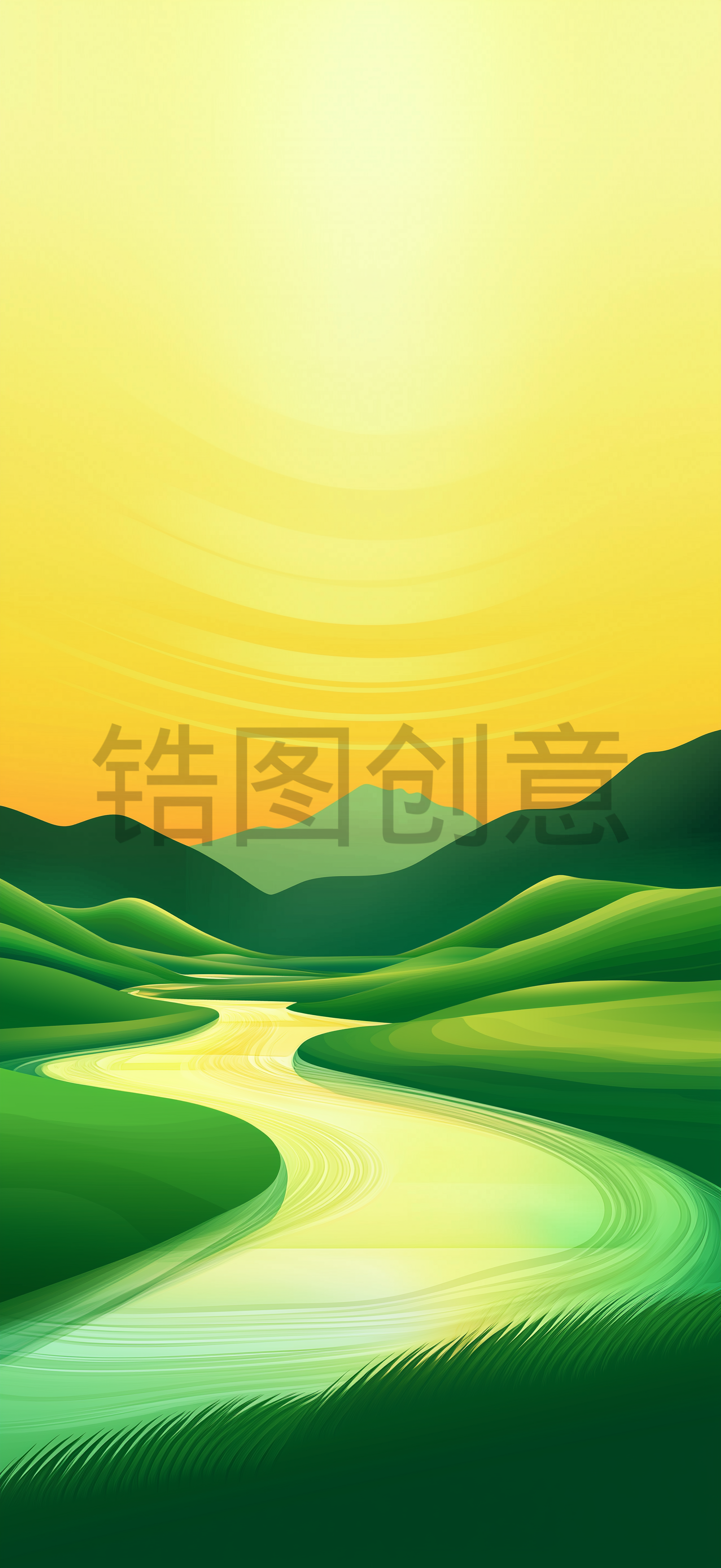 自然风光山川湖水河流风景插画背景
