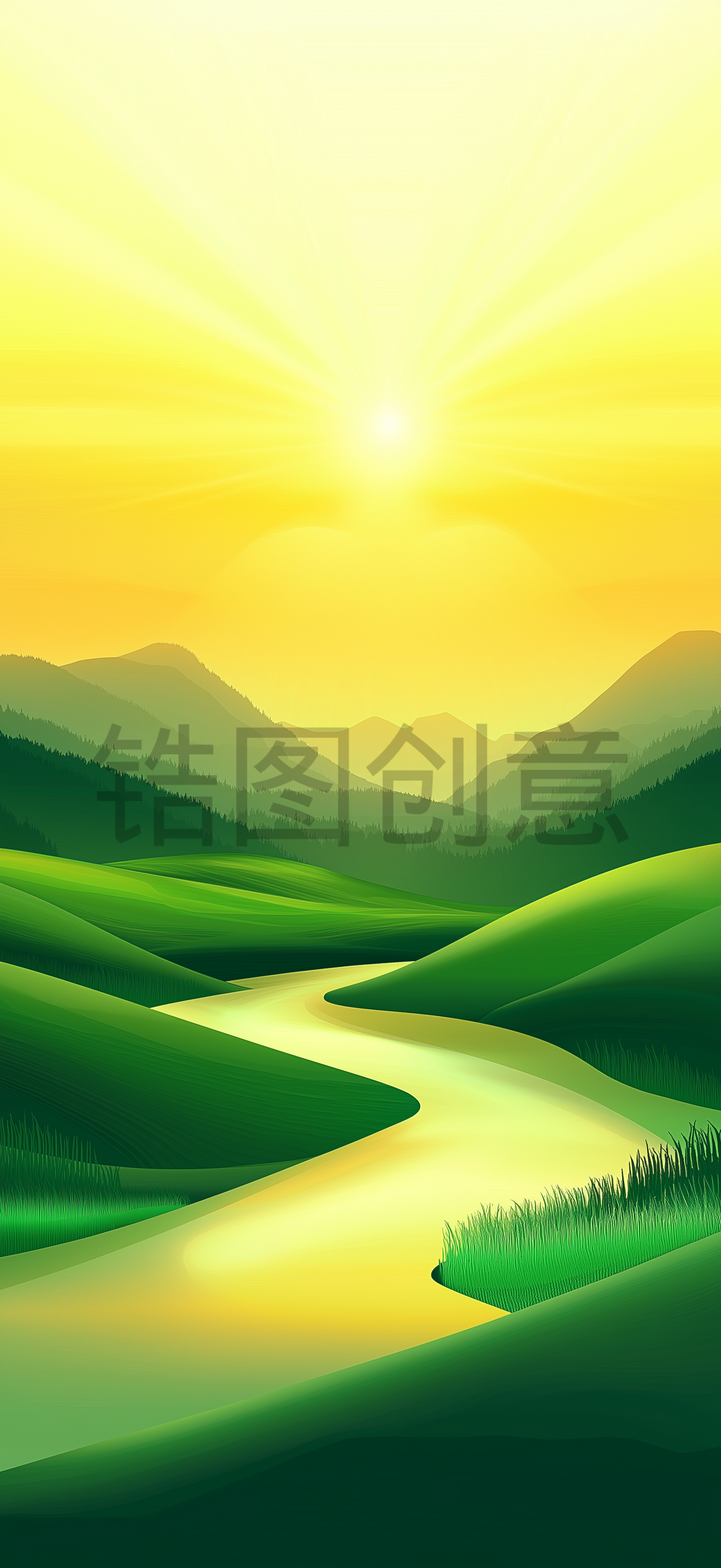 自然风光山川湖水河流风景插画背景