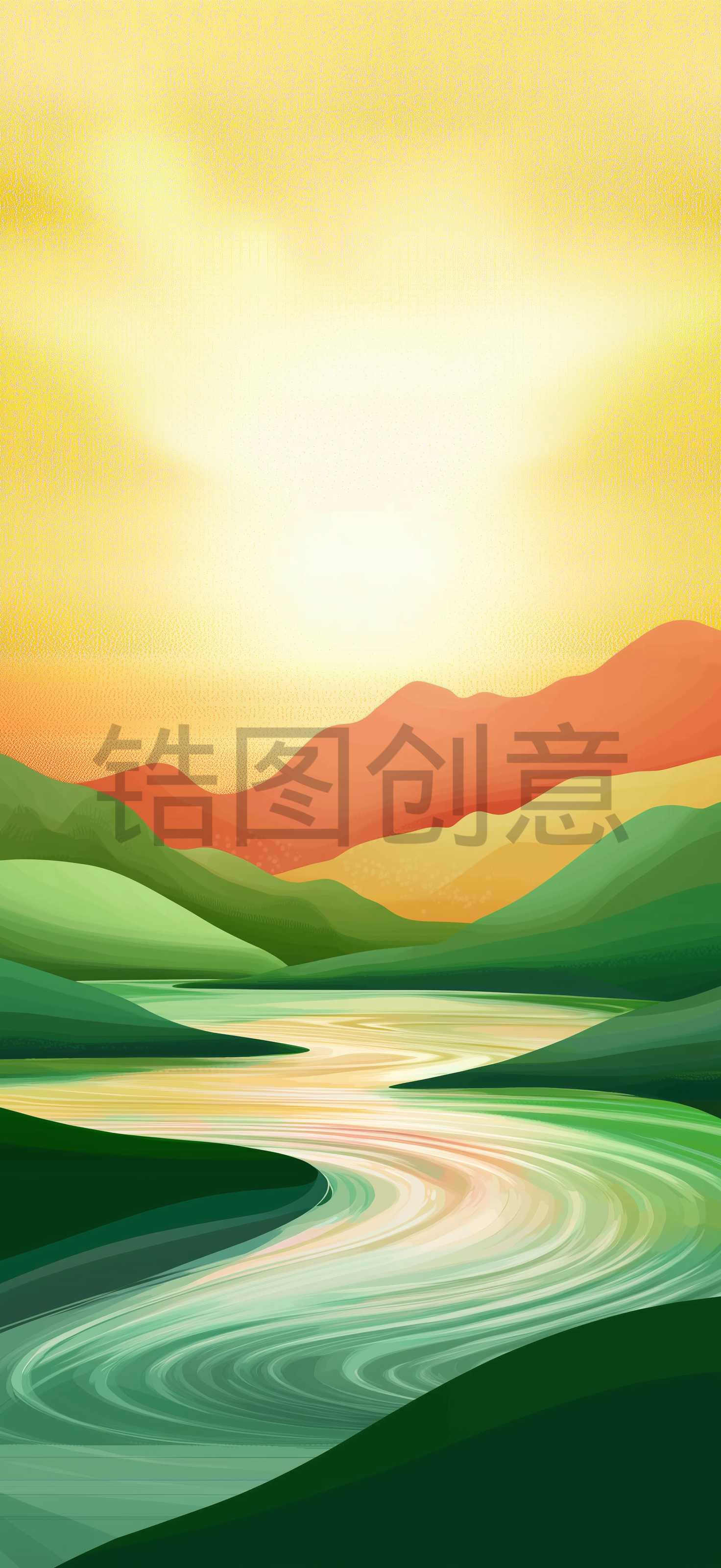 自然风光山川湖水河流风景插画背景