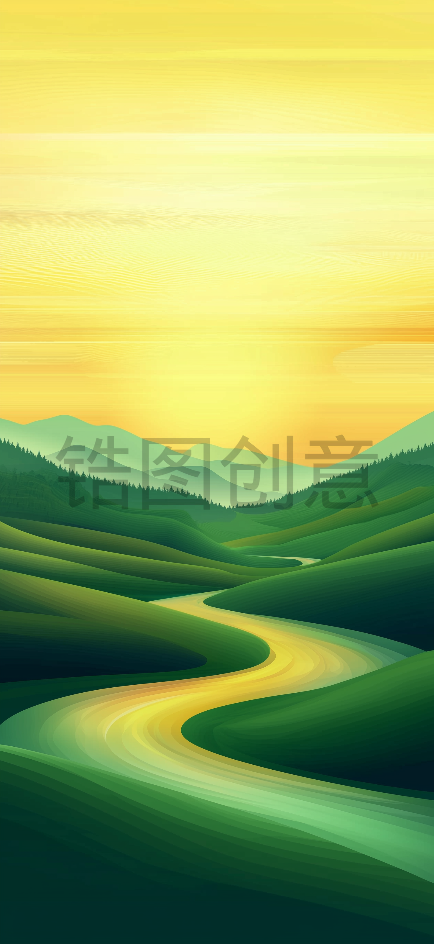 自然风光山川湖水河流风景插画背景