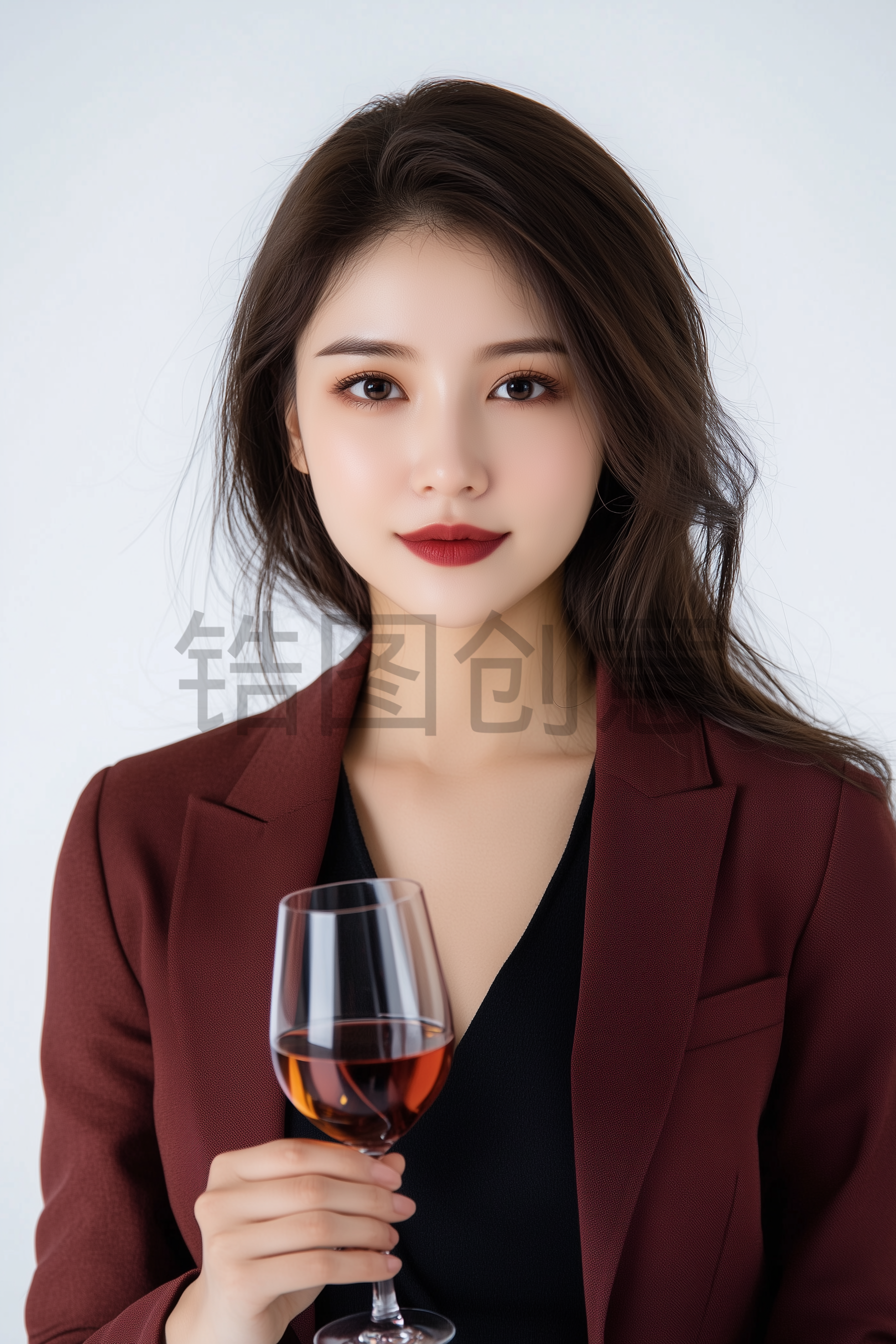 人像系列手拿红酒杯年轻长发女性人物图片