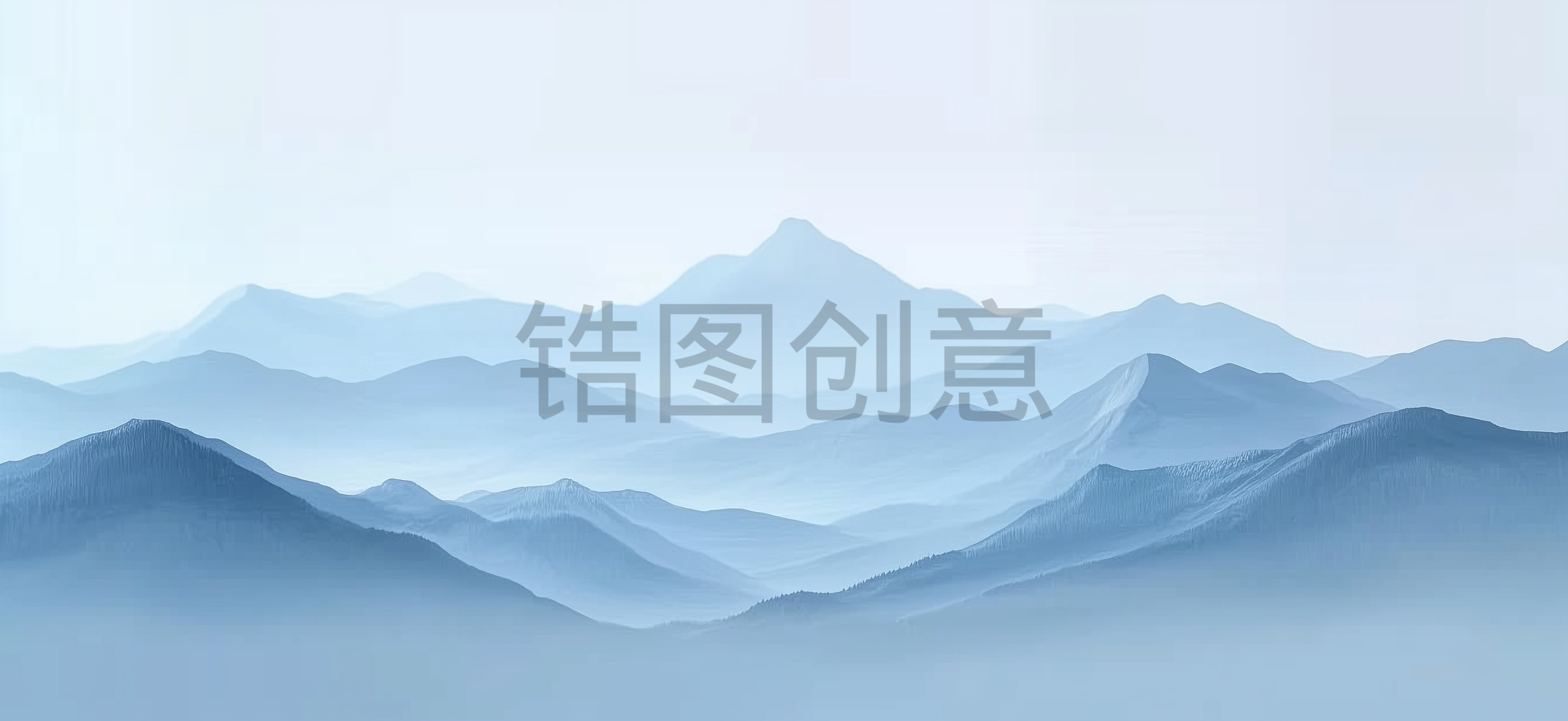 中国风古风浅蓝色山水云雾意境图片素材