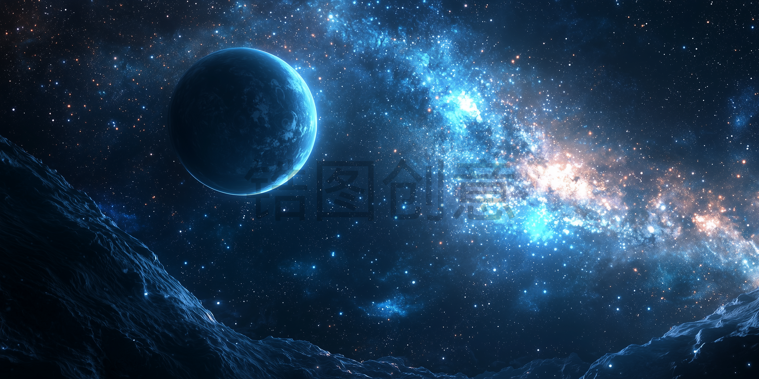 数字ai太空场景星空行星宇宙飞船未来科技感背景