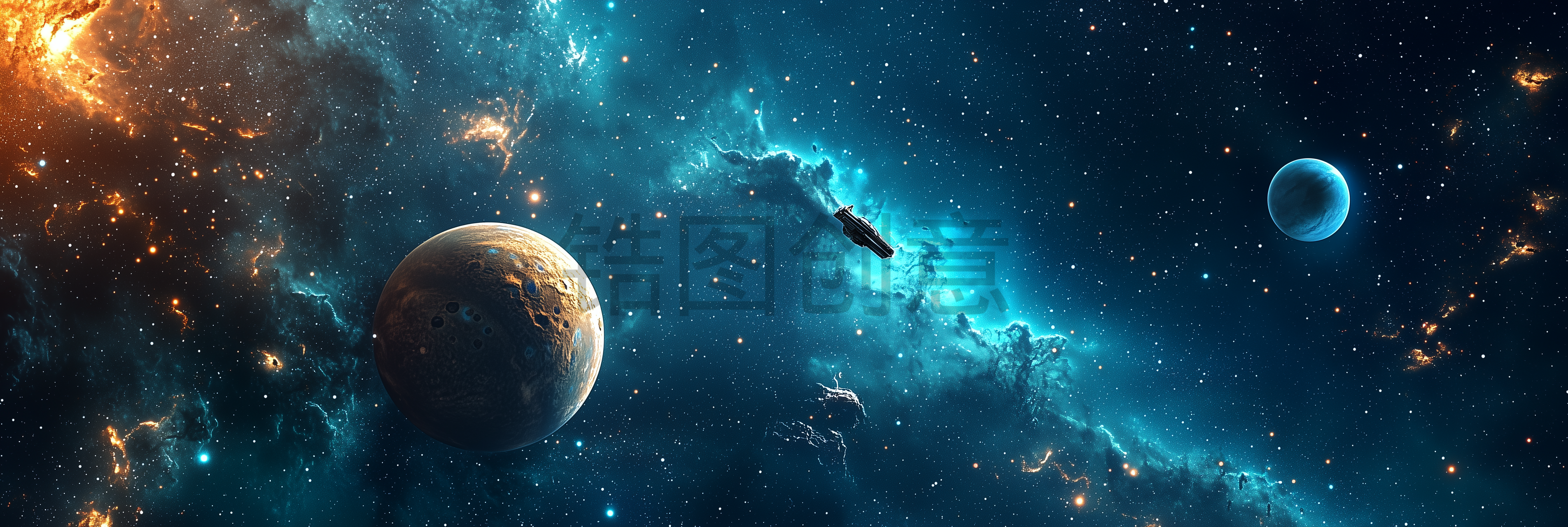 数字ai太空场景星空行星宇宙飞船未来科技感背景