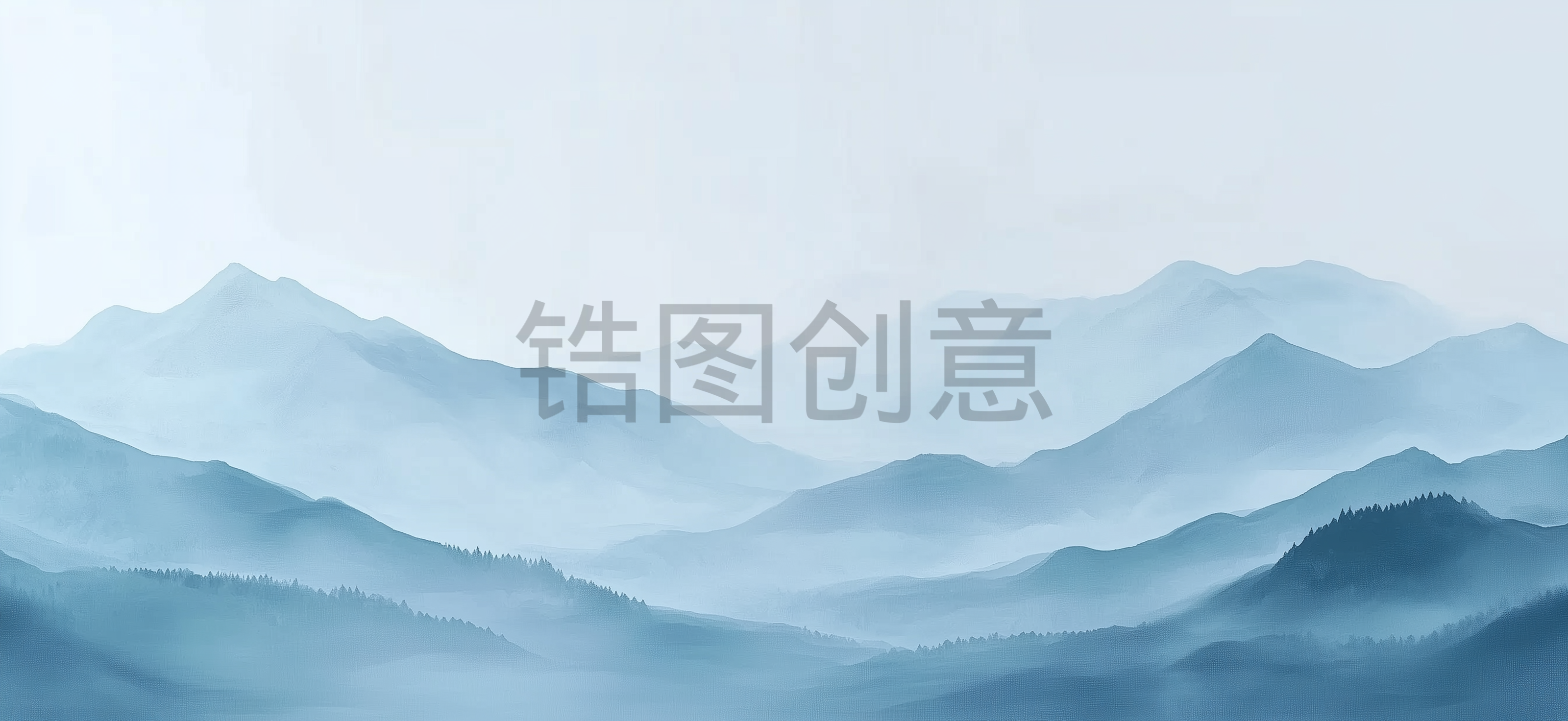 中国风古风浅蓝色山水云雾意境图片素材