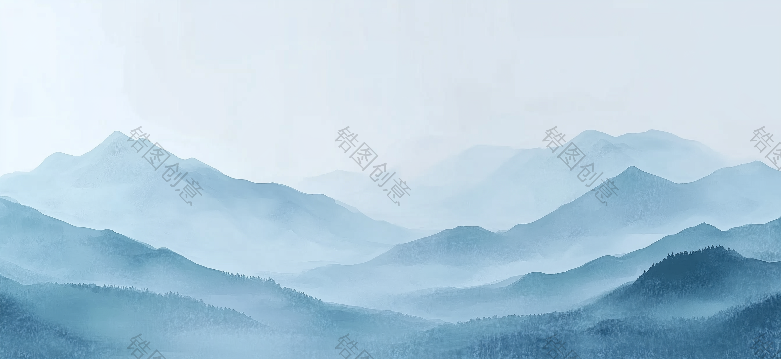 中国风古风浅蓝色山水云雾意境图片素材