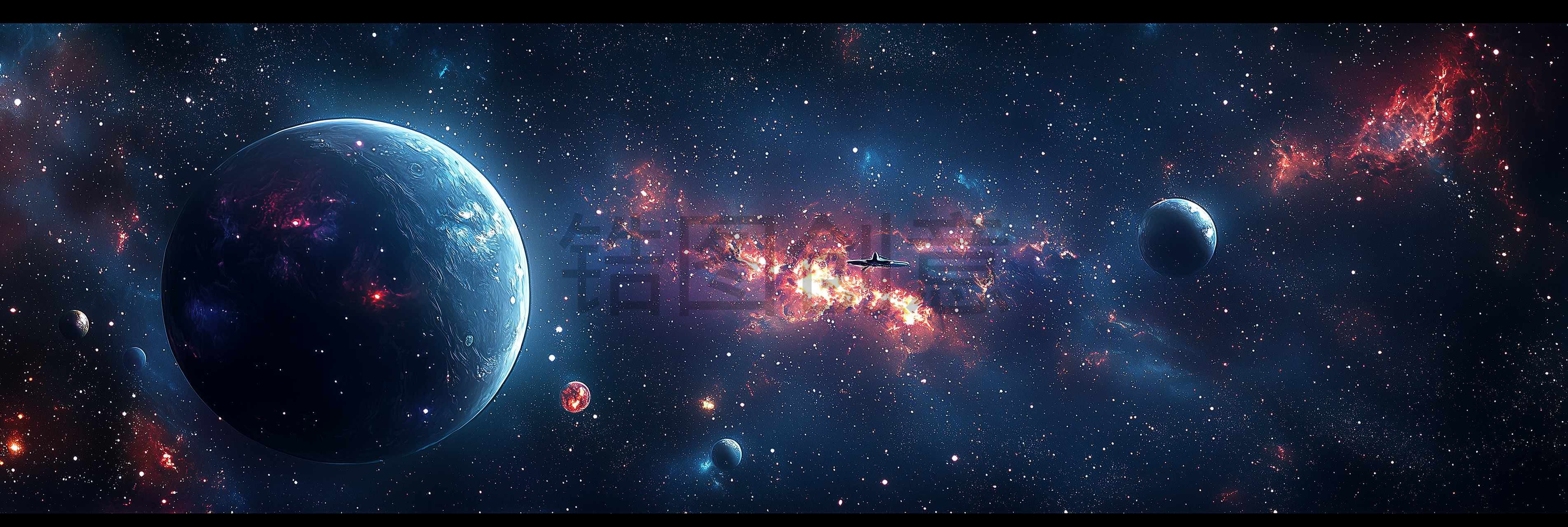 数字ai太空场景星空行星宇宙飞船未来科技感背景