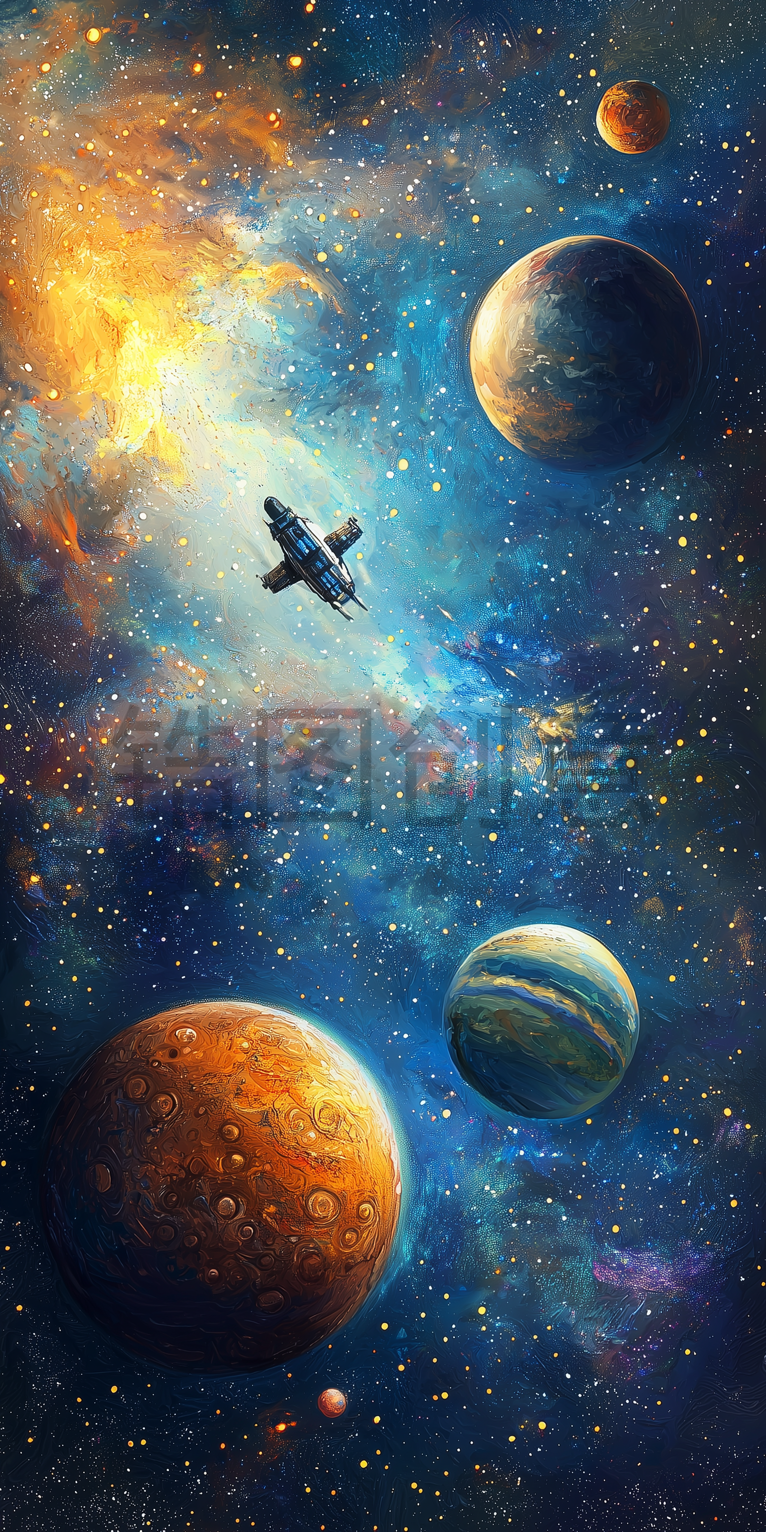 数字ai太空场景星空行星宇宙飞船未来插画背景