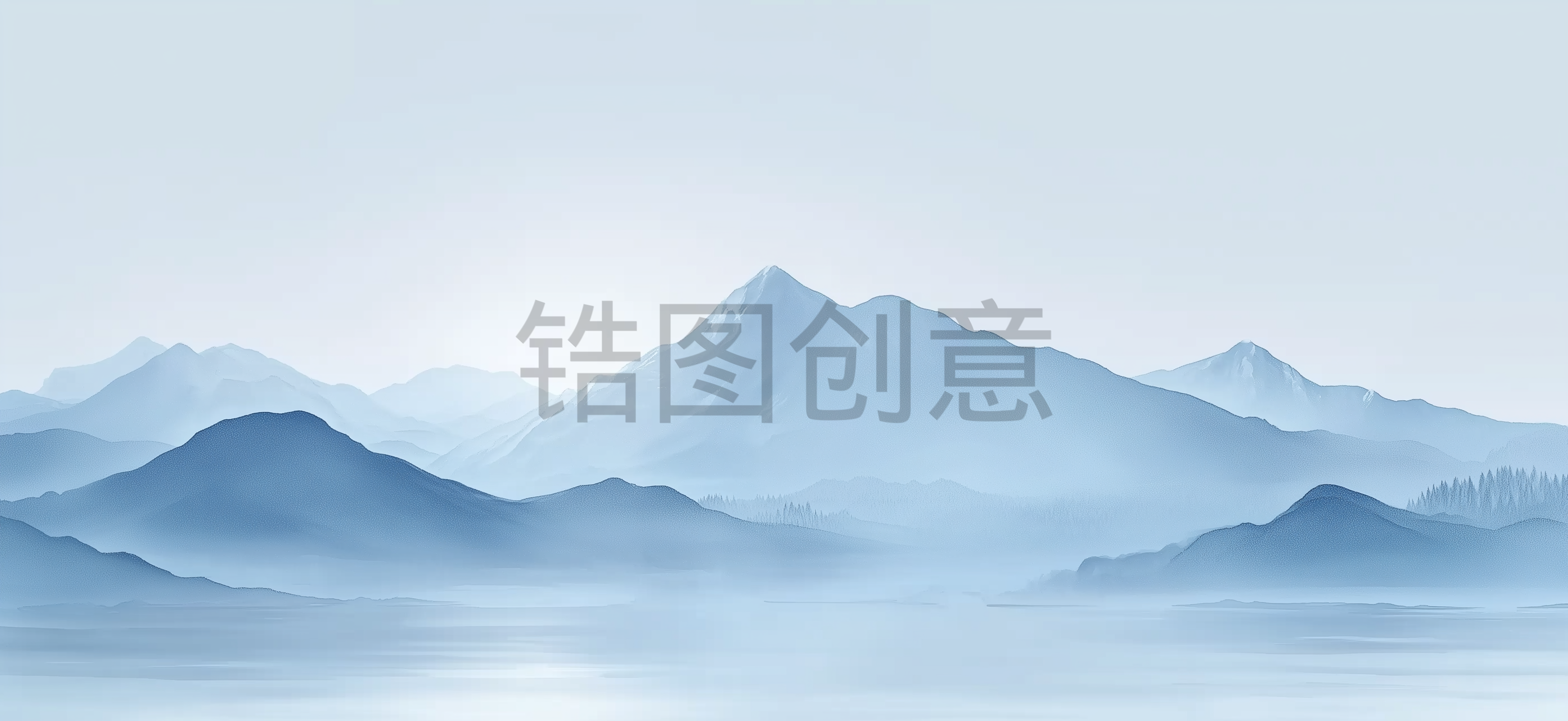 中国风古风浅蓝色山水云雾意境图片素材