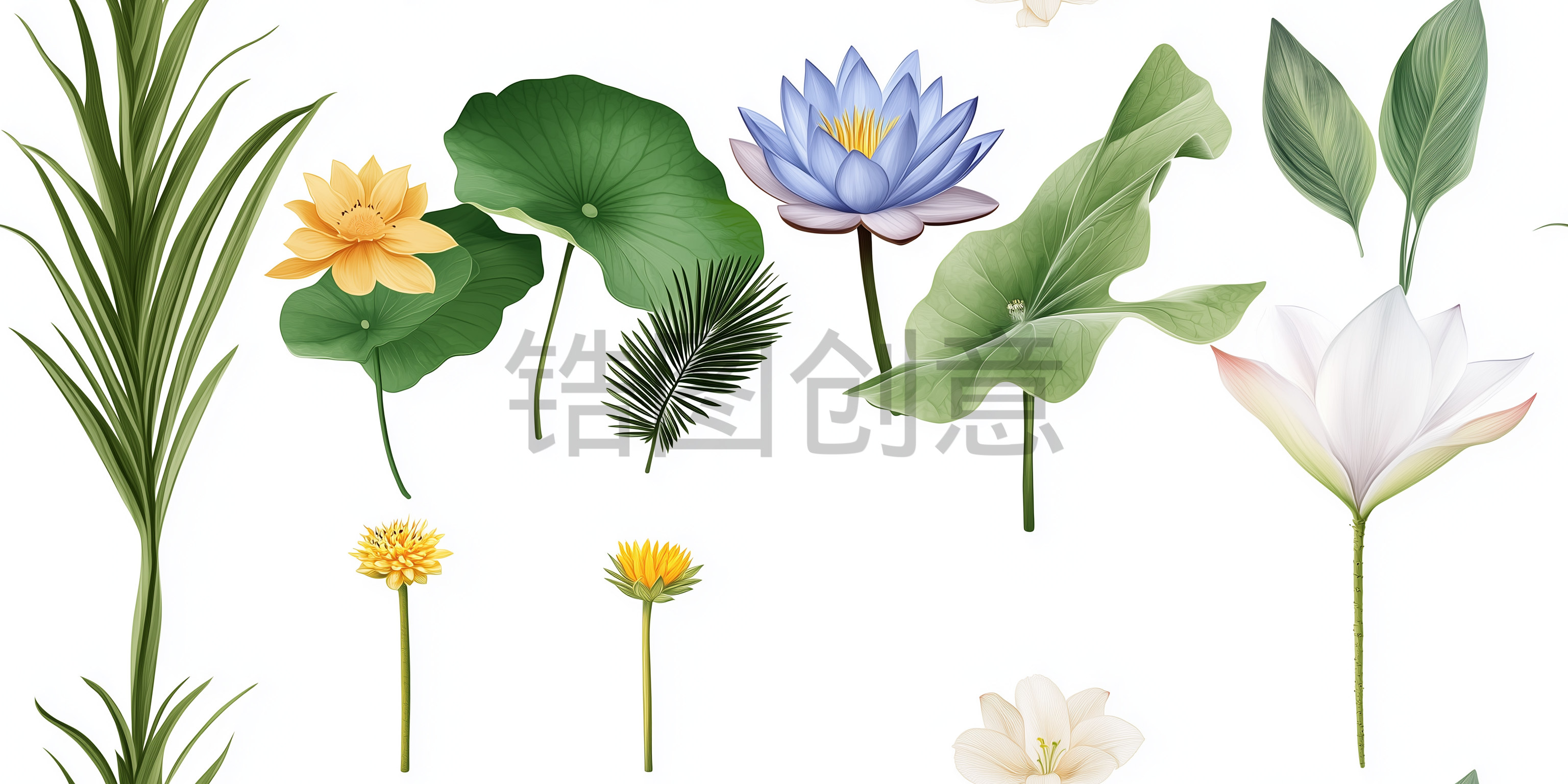 AI数字艺术叶子植物荷叶叶子花朵元素