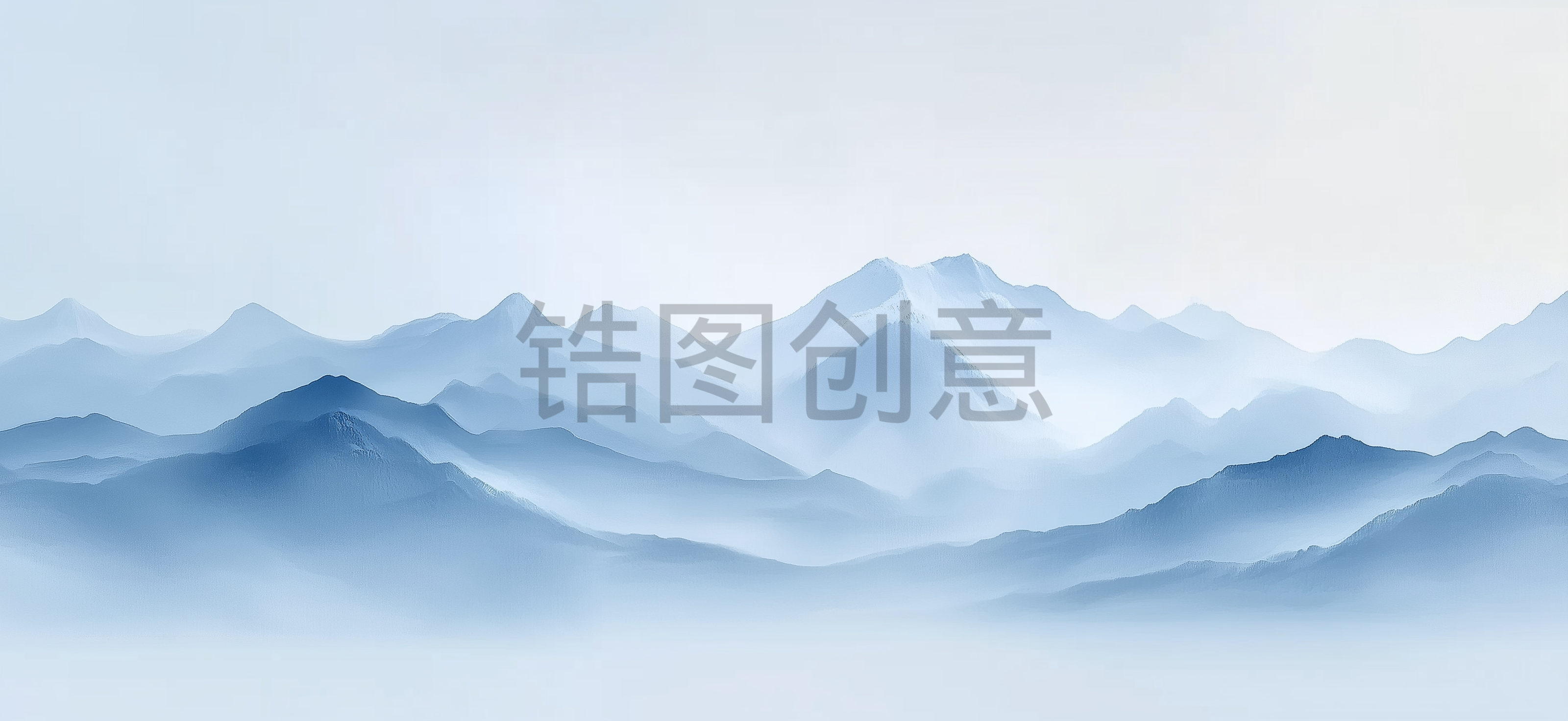 中国风古风浅蓝色山水云雾意境图片素材