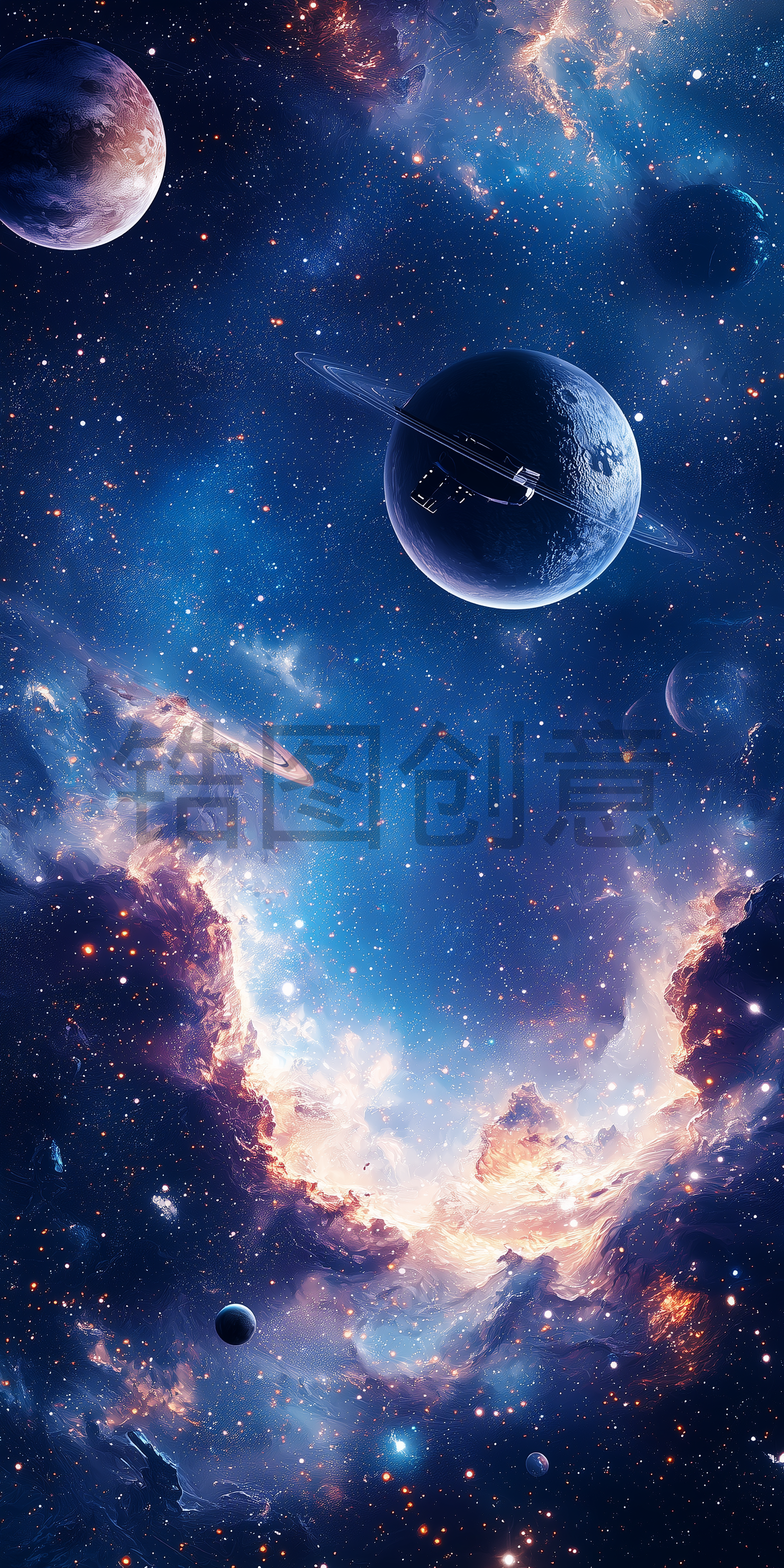 数字ai太空场景星空行星宇宙飞船未来插画背景