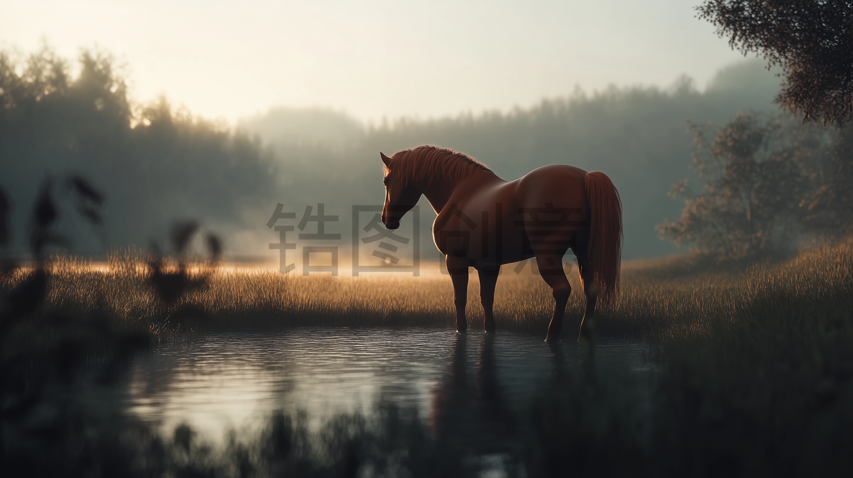 数字AI骏马牧场草场山脉背景