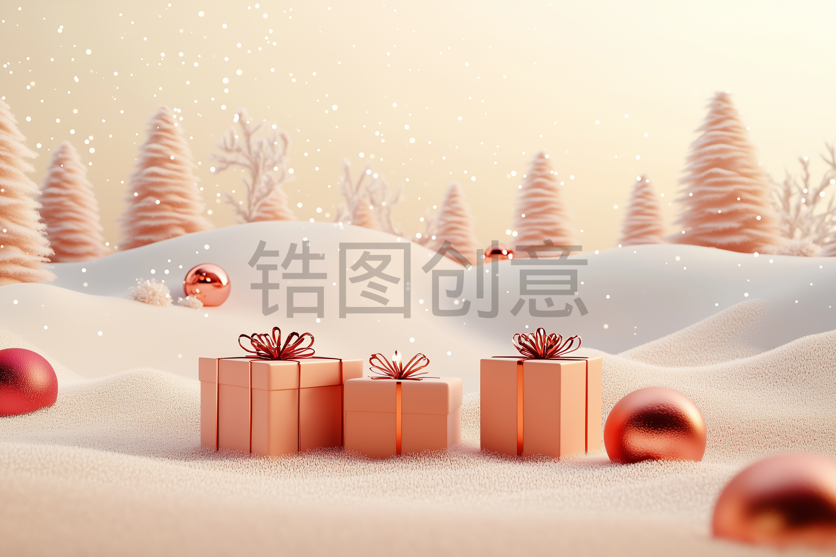 金色圣诞节圣诞树礼物圣诞球氛围活动背景