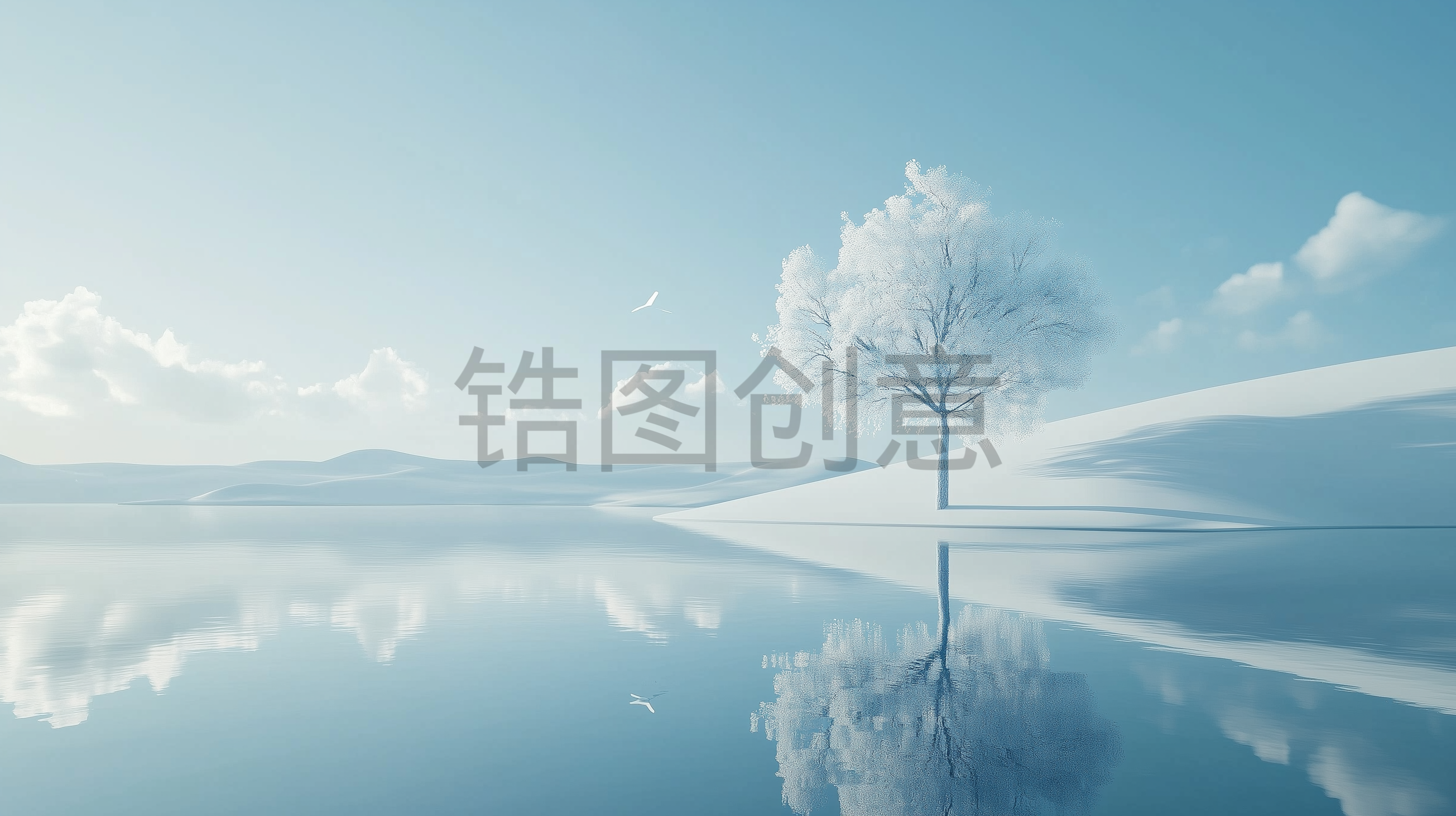 定设网-天空湖边树山背景概念图片