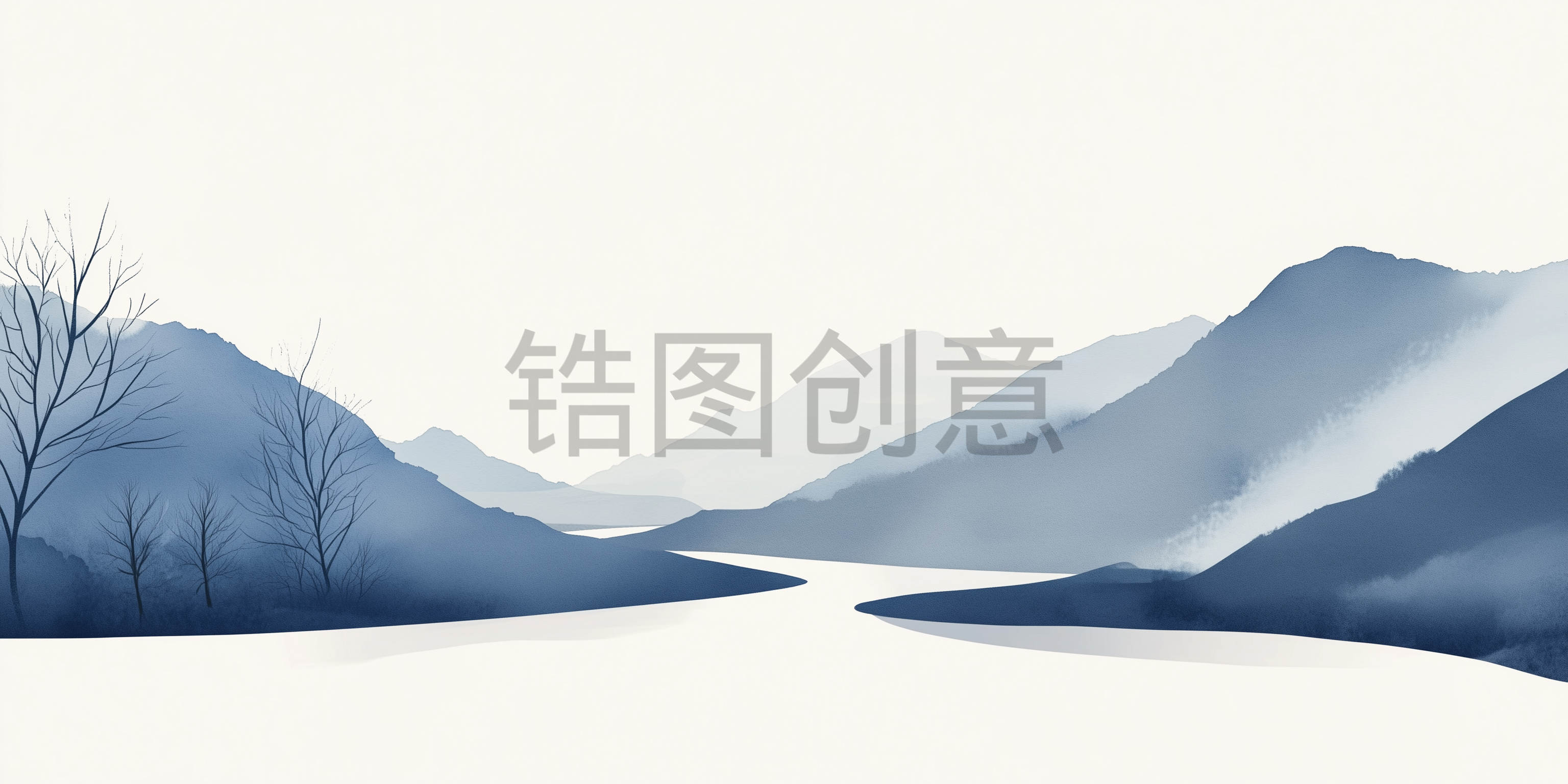 自然风光山川河流简约插画风景