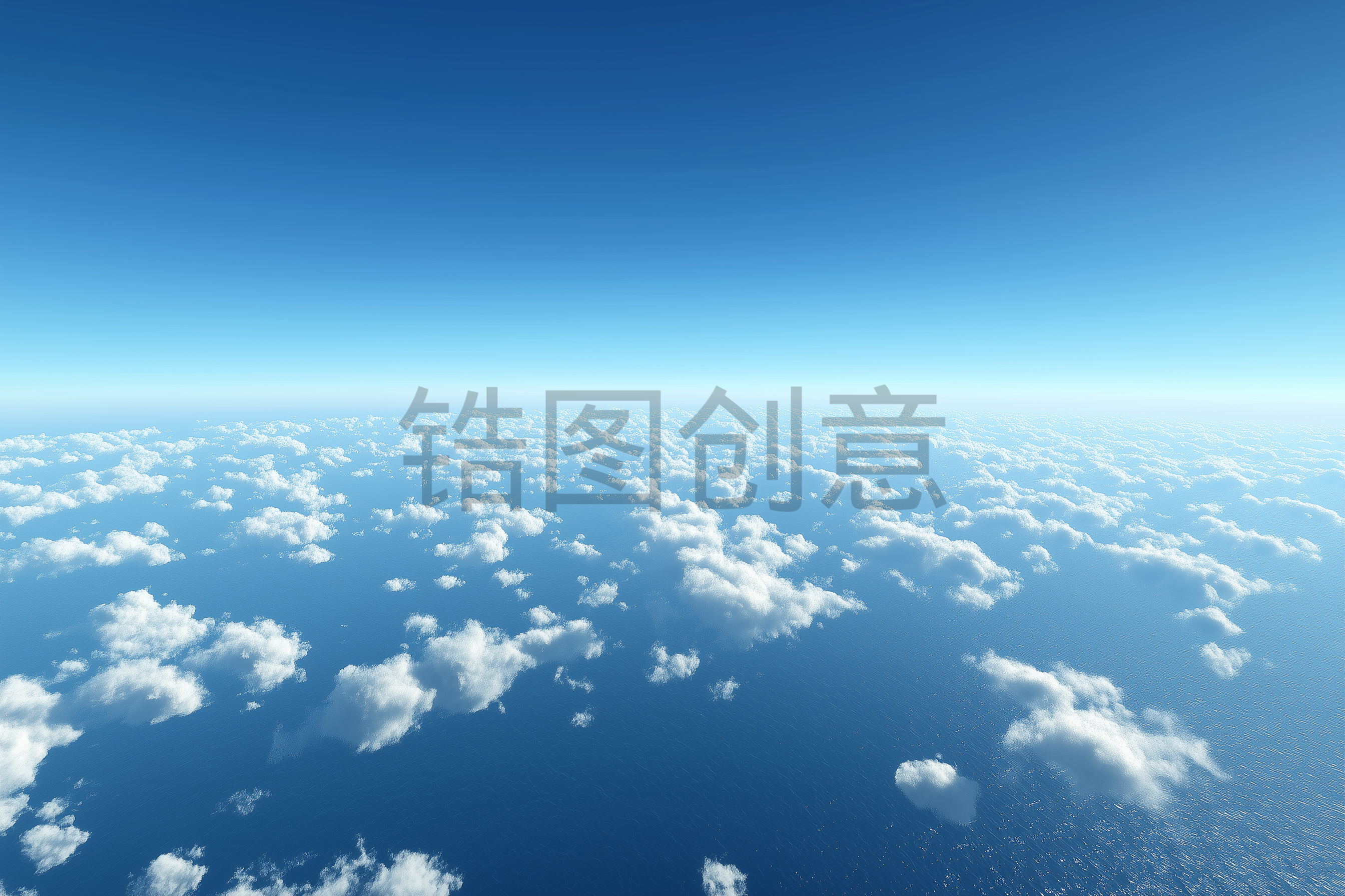 上空航拍俯瞰视角广阔蓝天白云海洋地平线照片