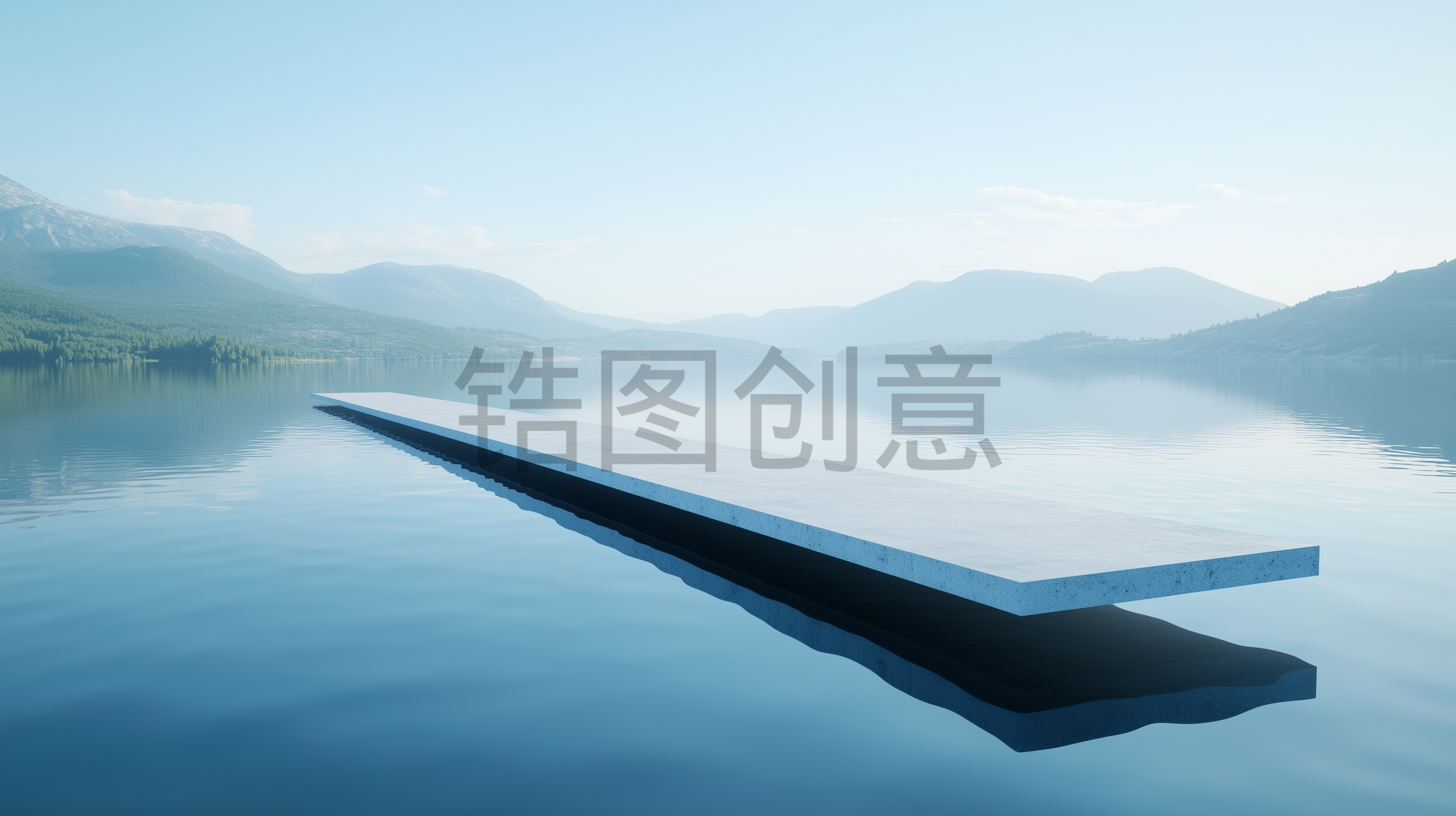 自然空间湖中矩形物体建筑意境概念背景