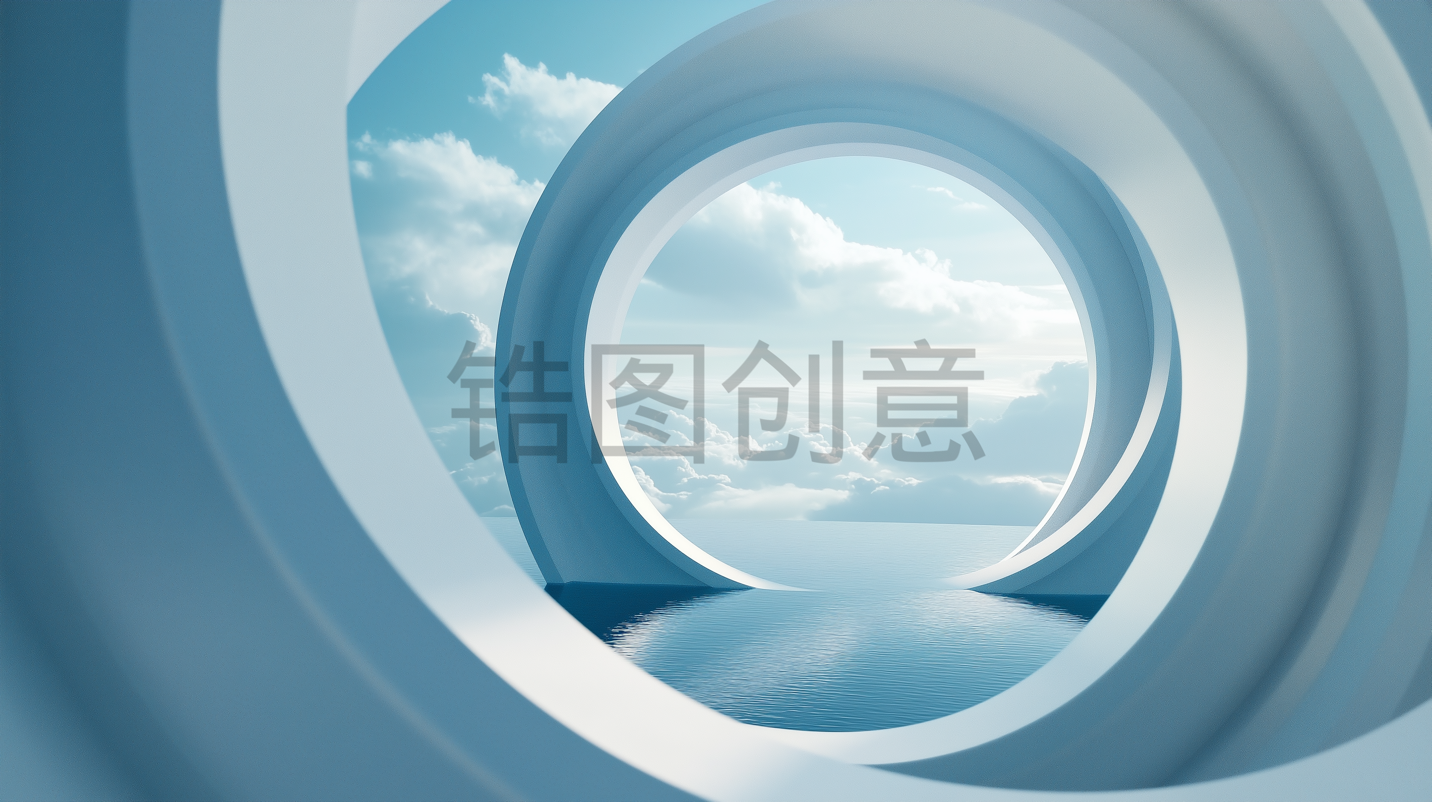 定设网-3d渲染建筑系列蓝色大气建筑空间简约空间感背景