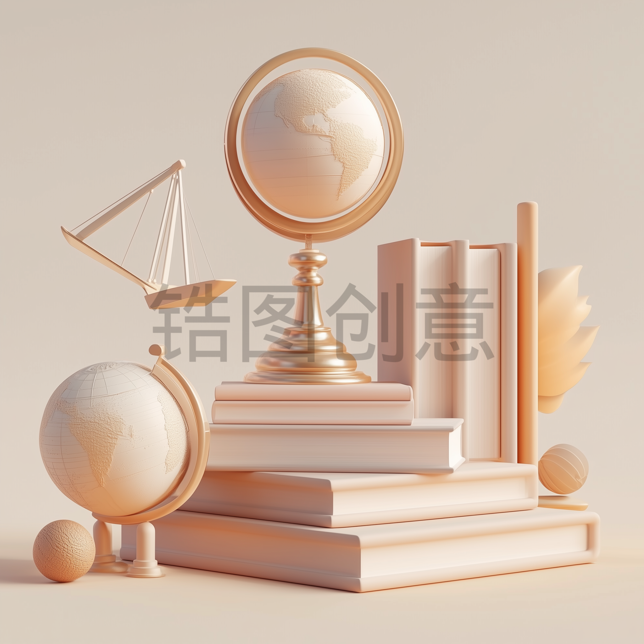 3D渲染书本笔记本地球仪教育组合元素