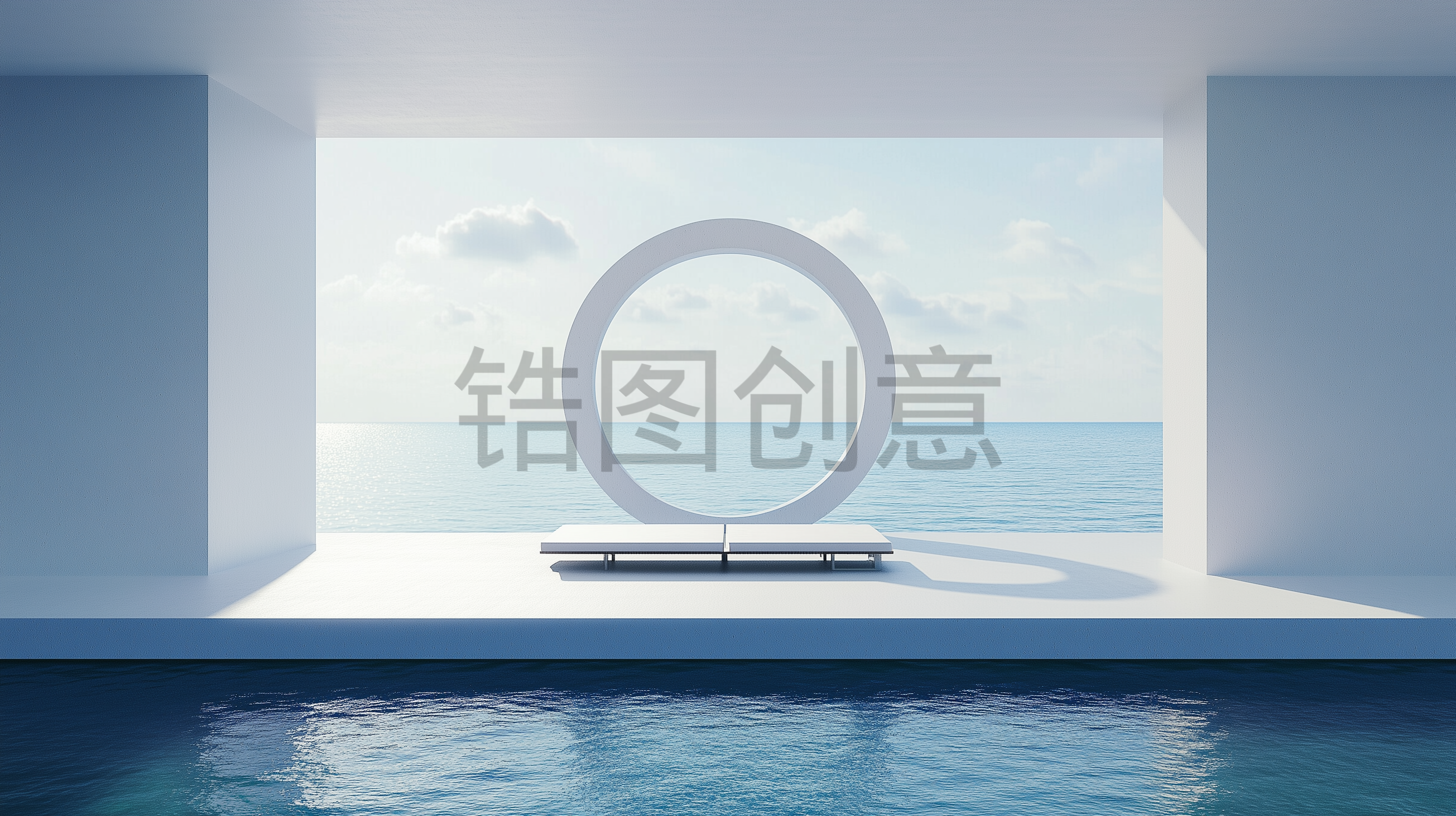 定设网-3d渲染建筑系列蓝色大气建筑空间简约空间感背景