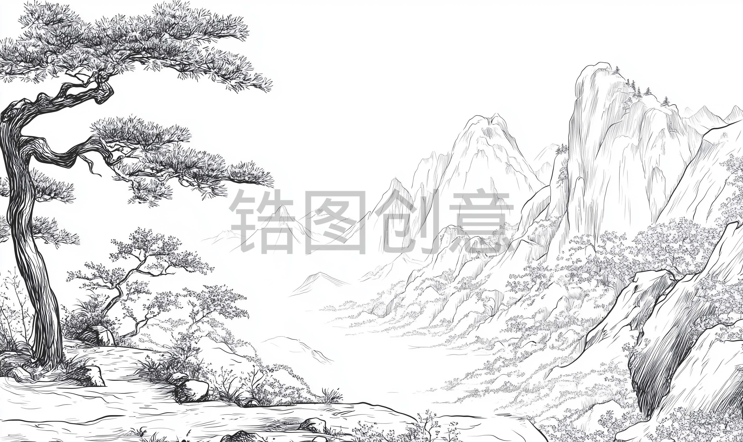 中国风山水画线条背景
