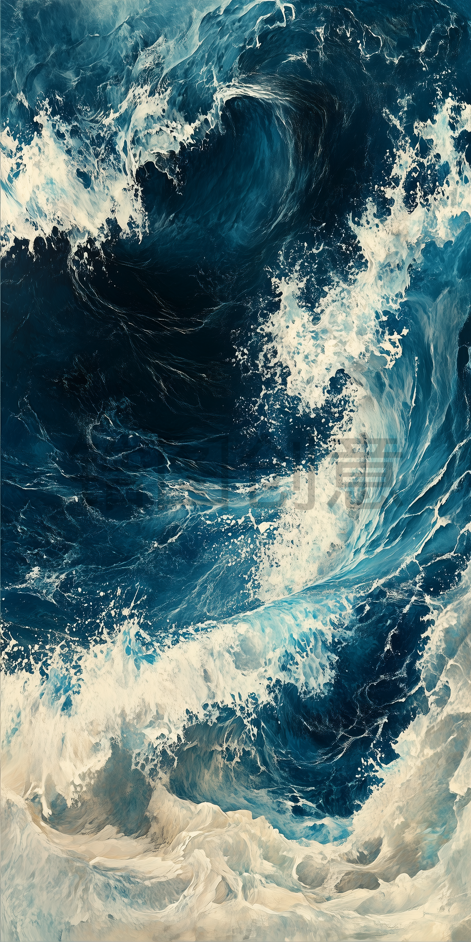 蓝色海浪油画肌理背景画面