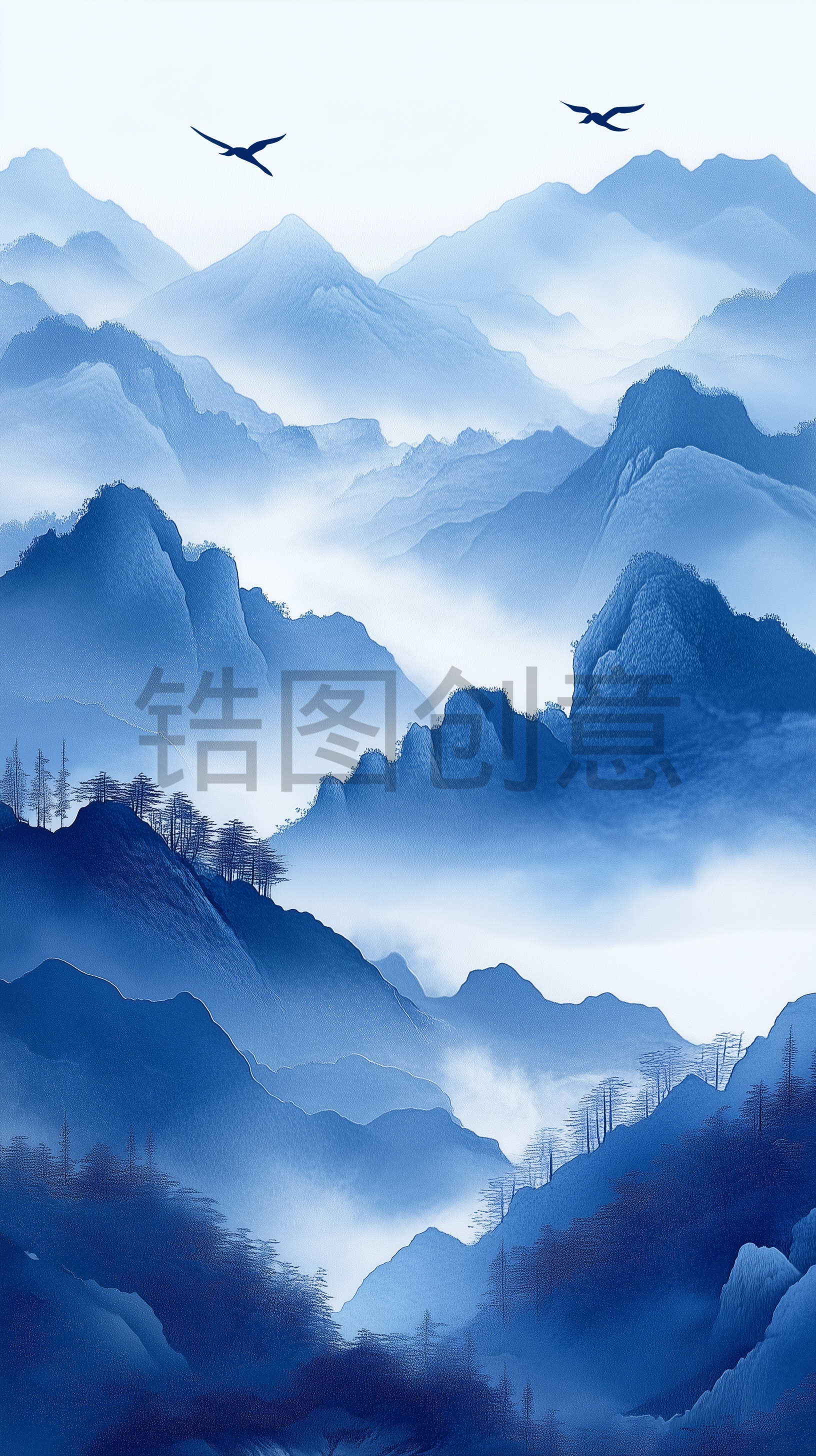 中国风晕染山水风景画背景