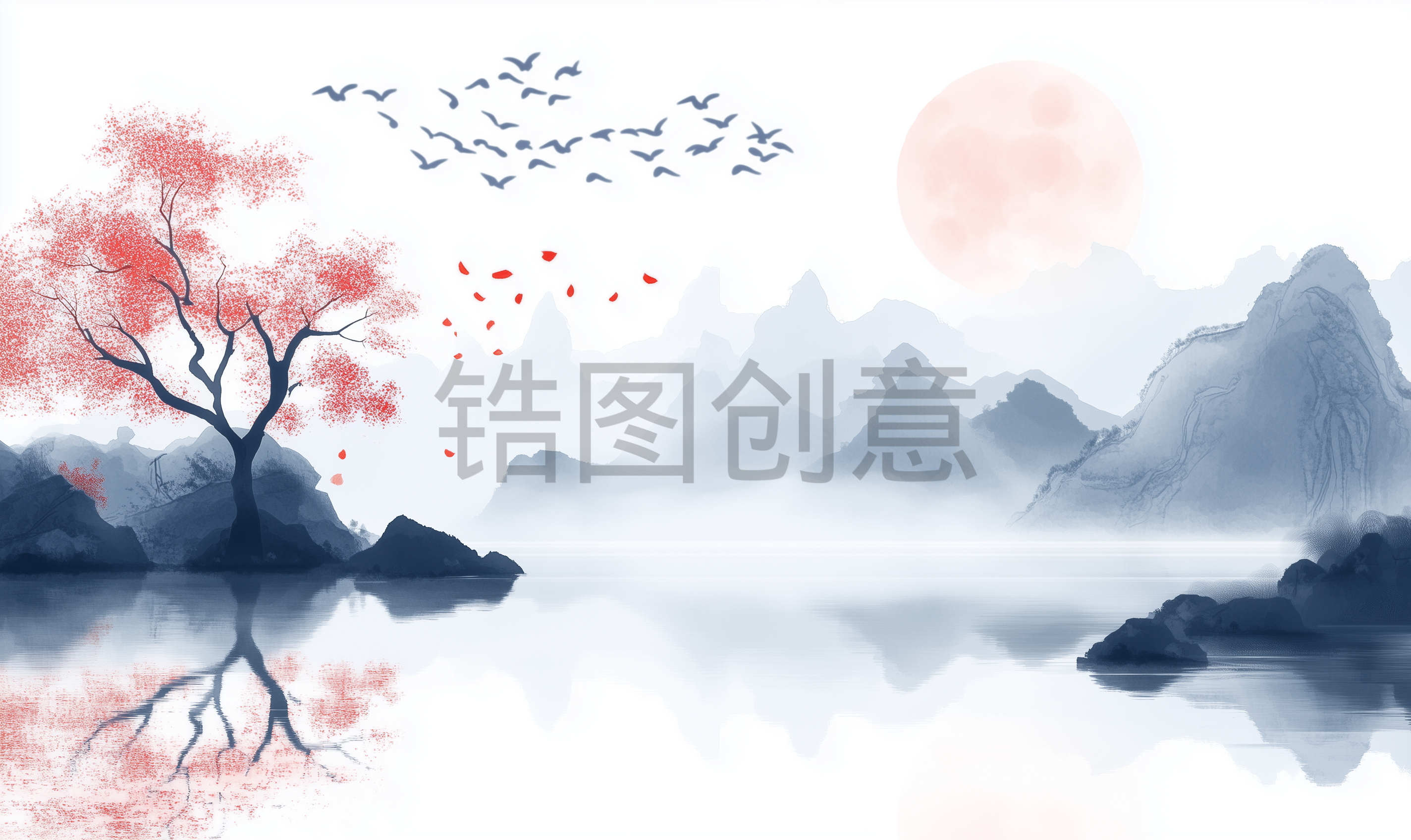 中国风水墨晕染山水风景画背景