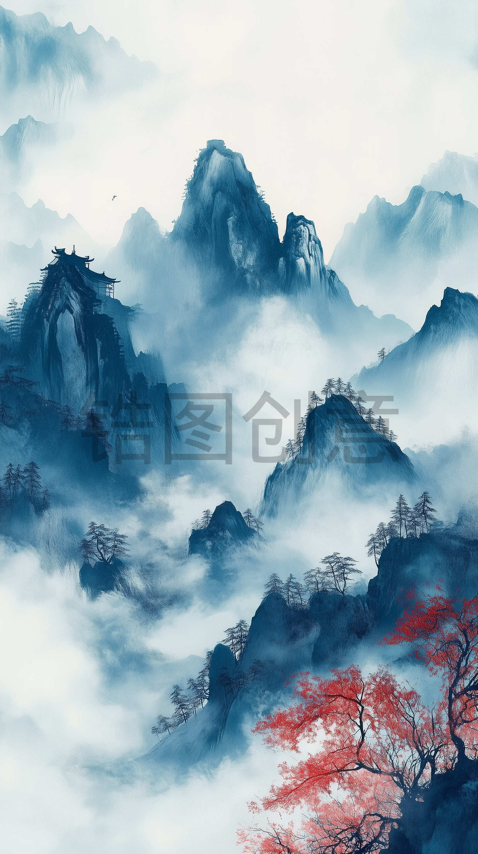 中国风晕染山水风景画背景