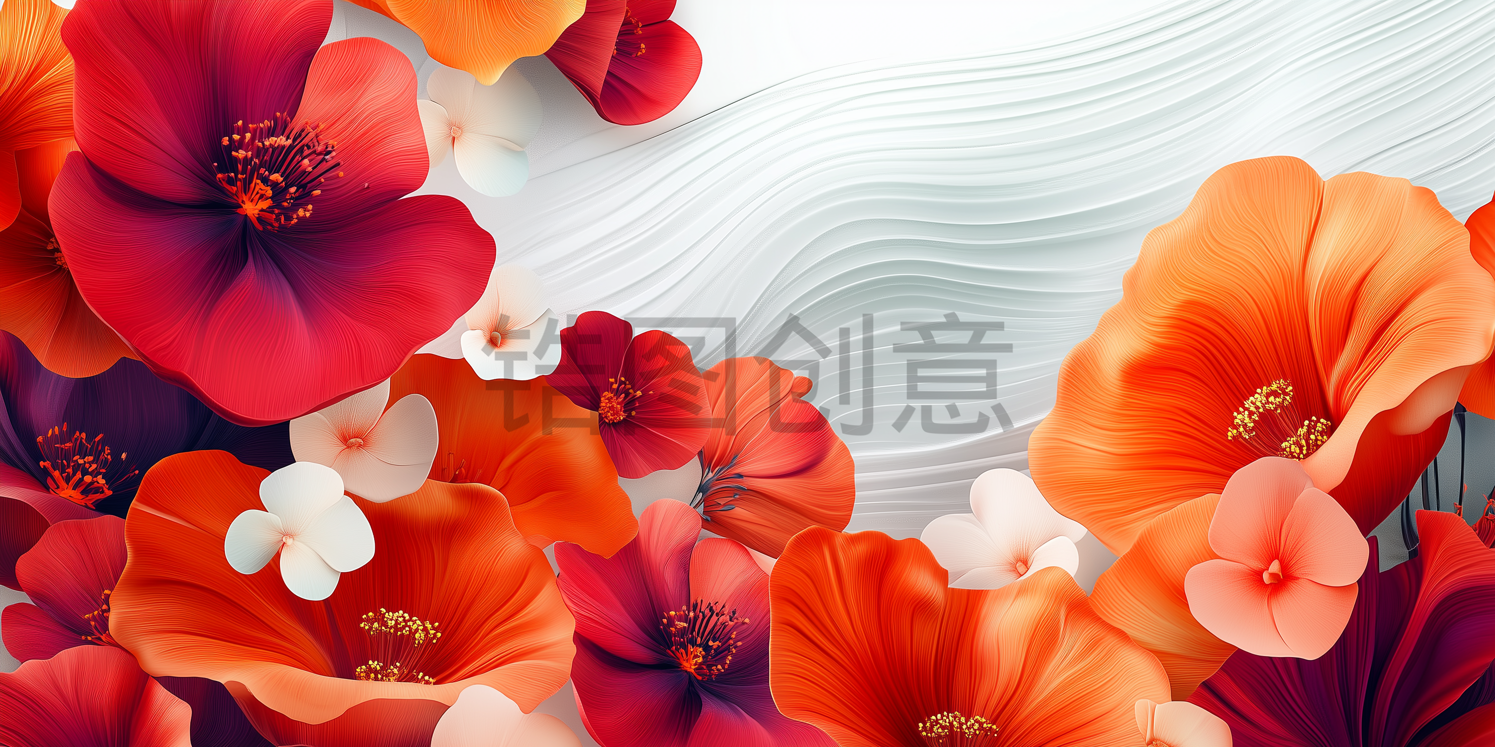 3d立体橙色渐变植物花卉背景