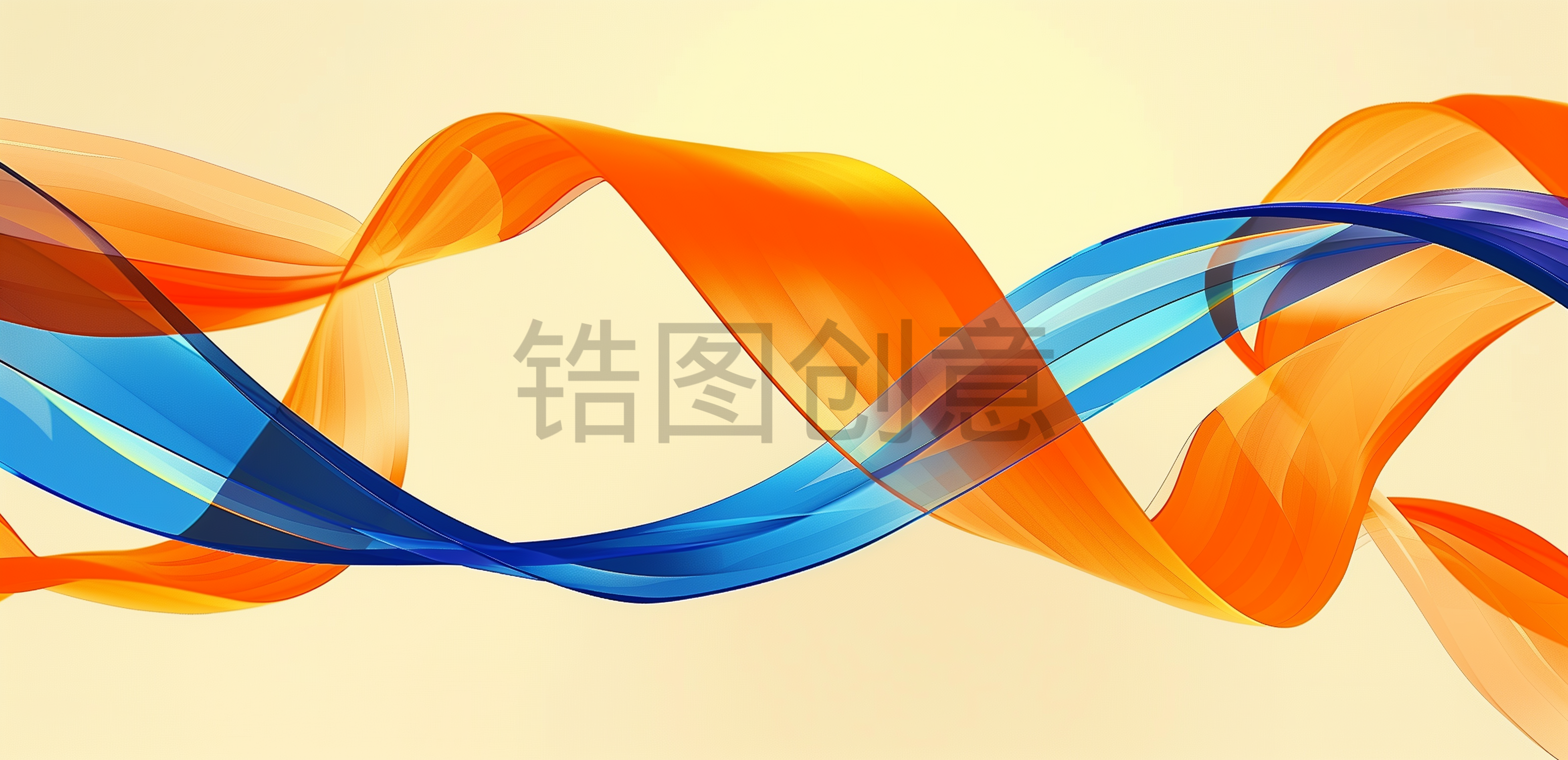 定设网-橙色蓝色丝带飘带3D渲染抽象质感背景
