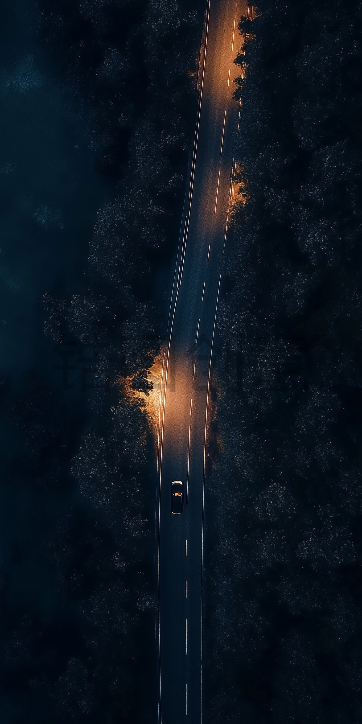 航拍森林公路夜景
