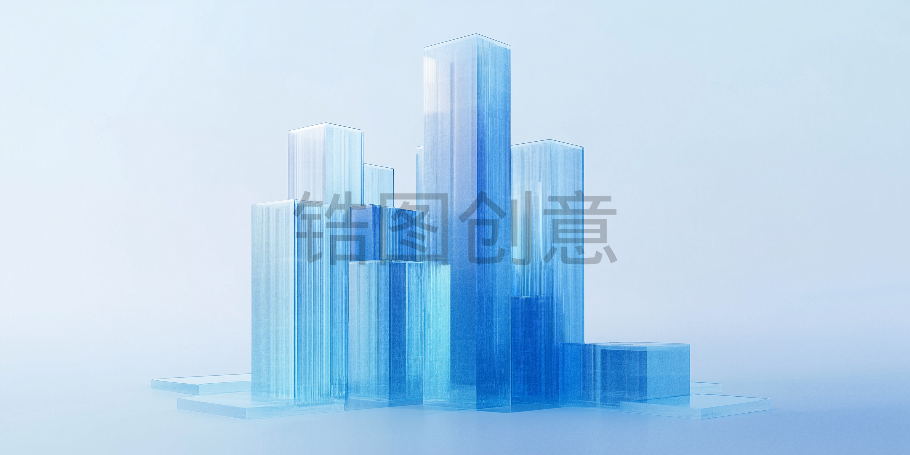 蓝色3d立体抽象城市建筑楼模型元素