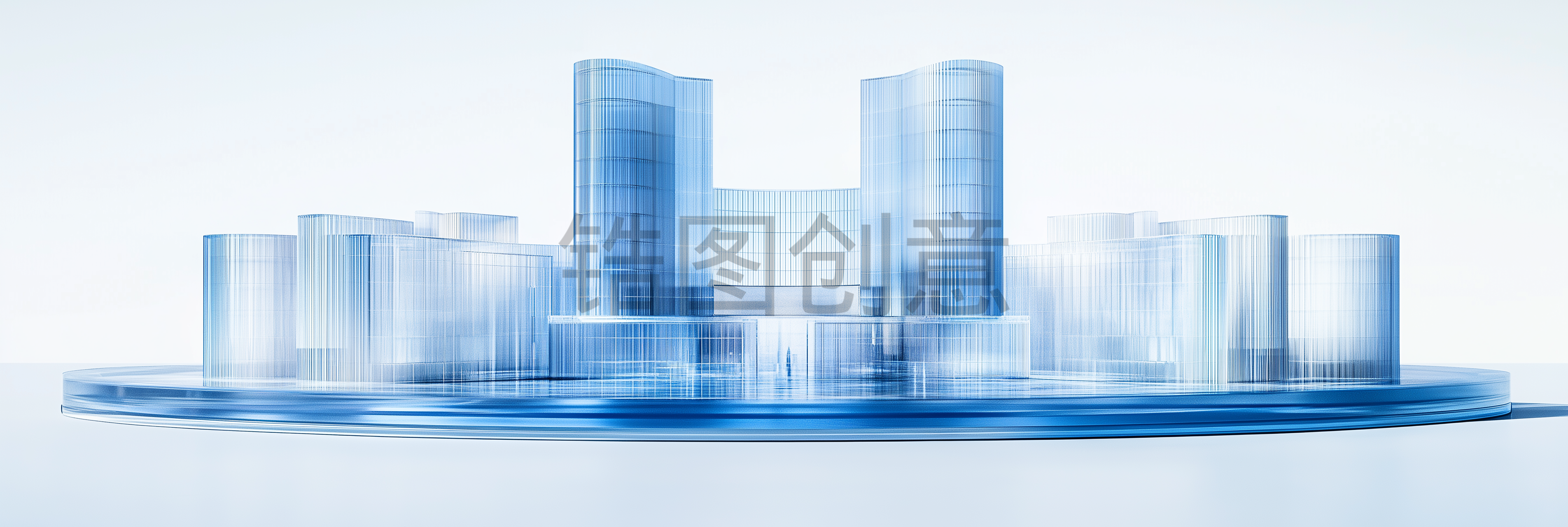 蓝色3d立体抽象城市建筑楼大厦模型元素