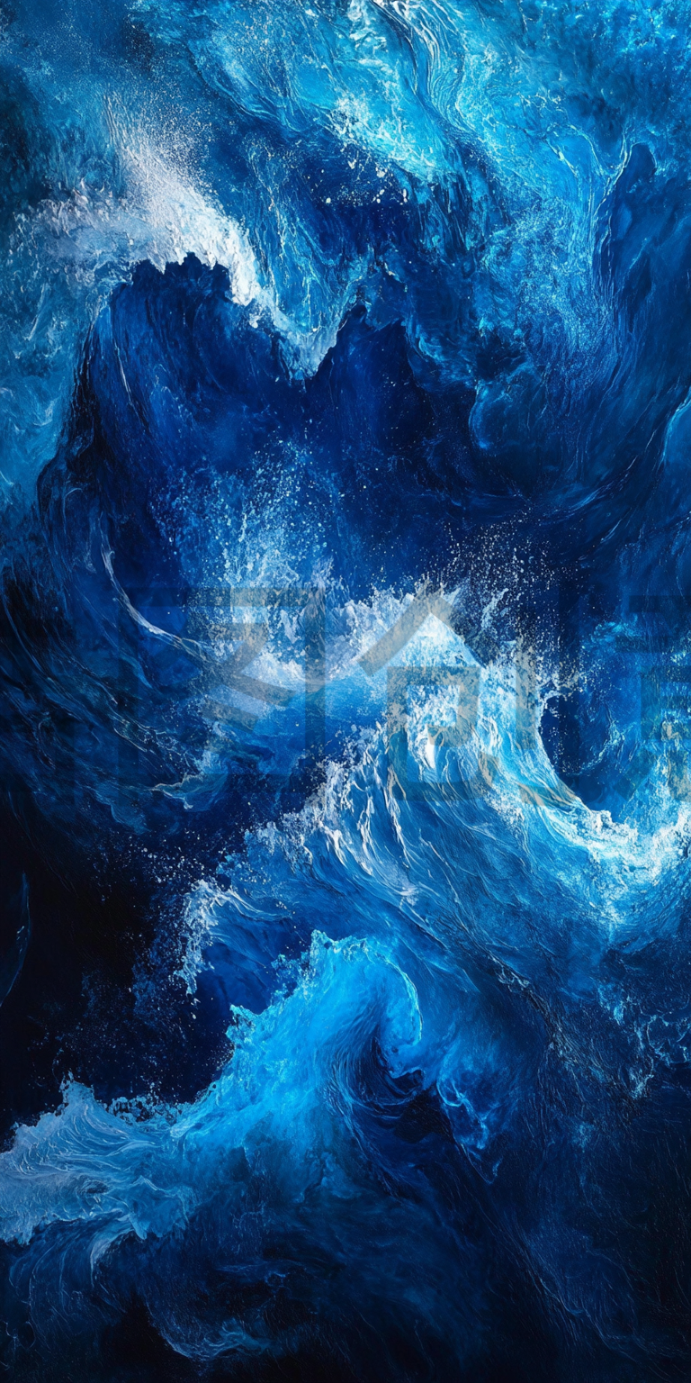 蓝色海浪肌理水彩油画背景